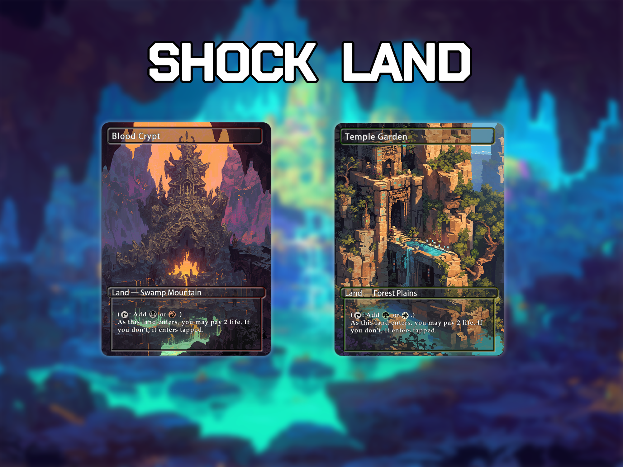 Shock land pack pixel style lands set of 10 unique borderless custom proxy lands High quality lands for EDH or cEDH