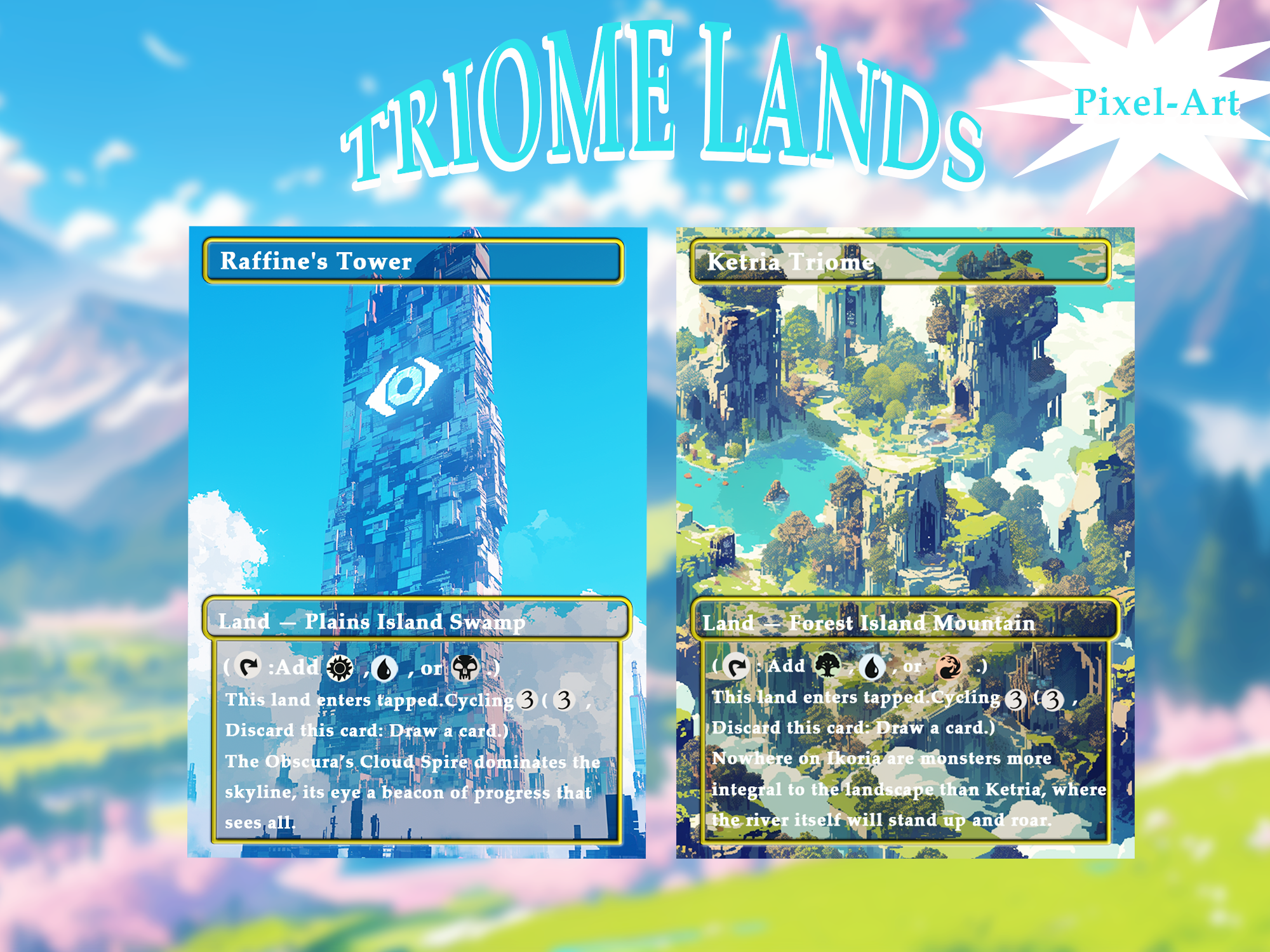 Triome land pack (10+ cards) Pixel-Art lands set of 10+ unique borderless custom proxy lands High quality lands for EDH or cEDH
