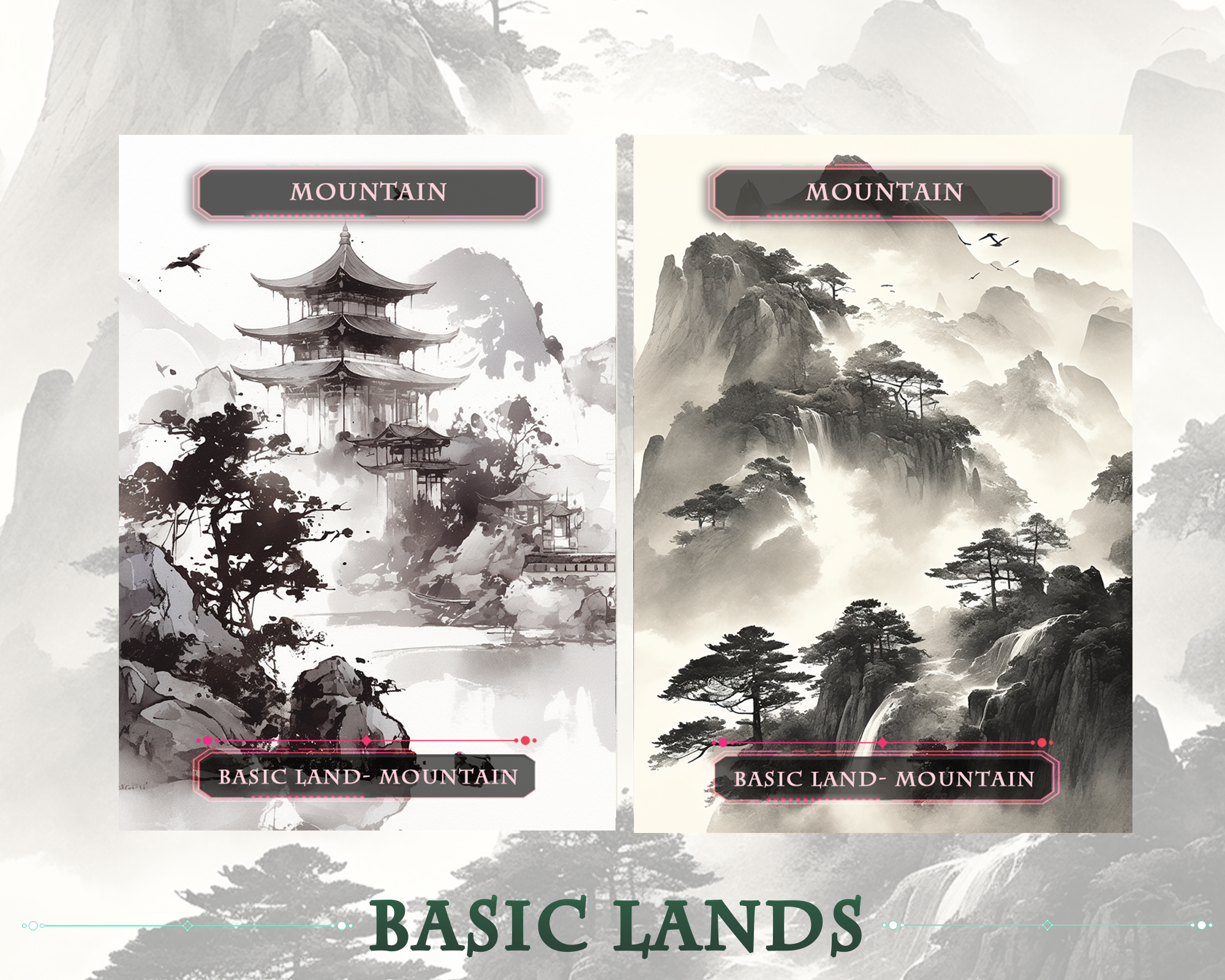 10 MTG Basic Lands Proxy, MTG Mountain Proxy, Custom Magic Cards for Commander EDH, Ancient Chinese Ink Style
