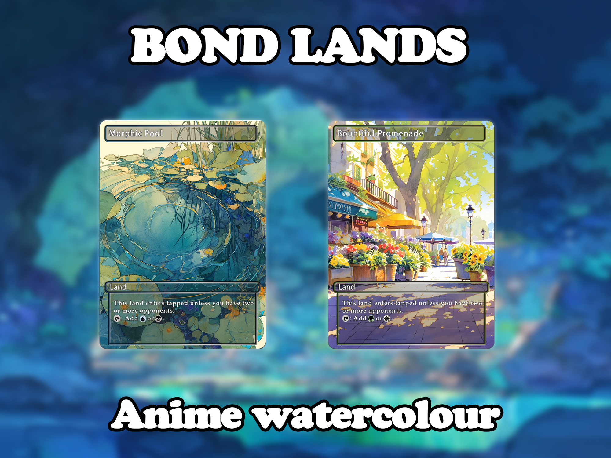 Bond land pack (10 cards) Anime watercolour lands set of 10 unique borderless custom proxy lands High quality lands for EDH or cEDH