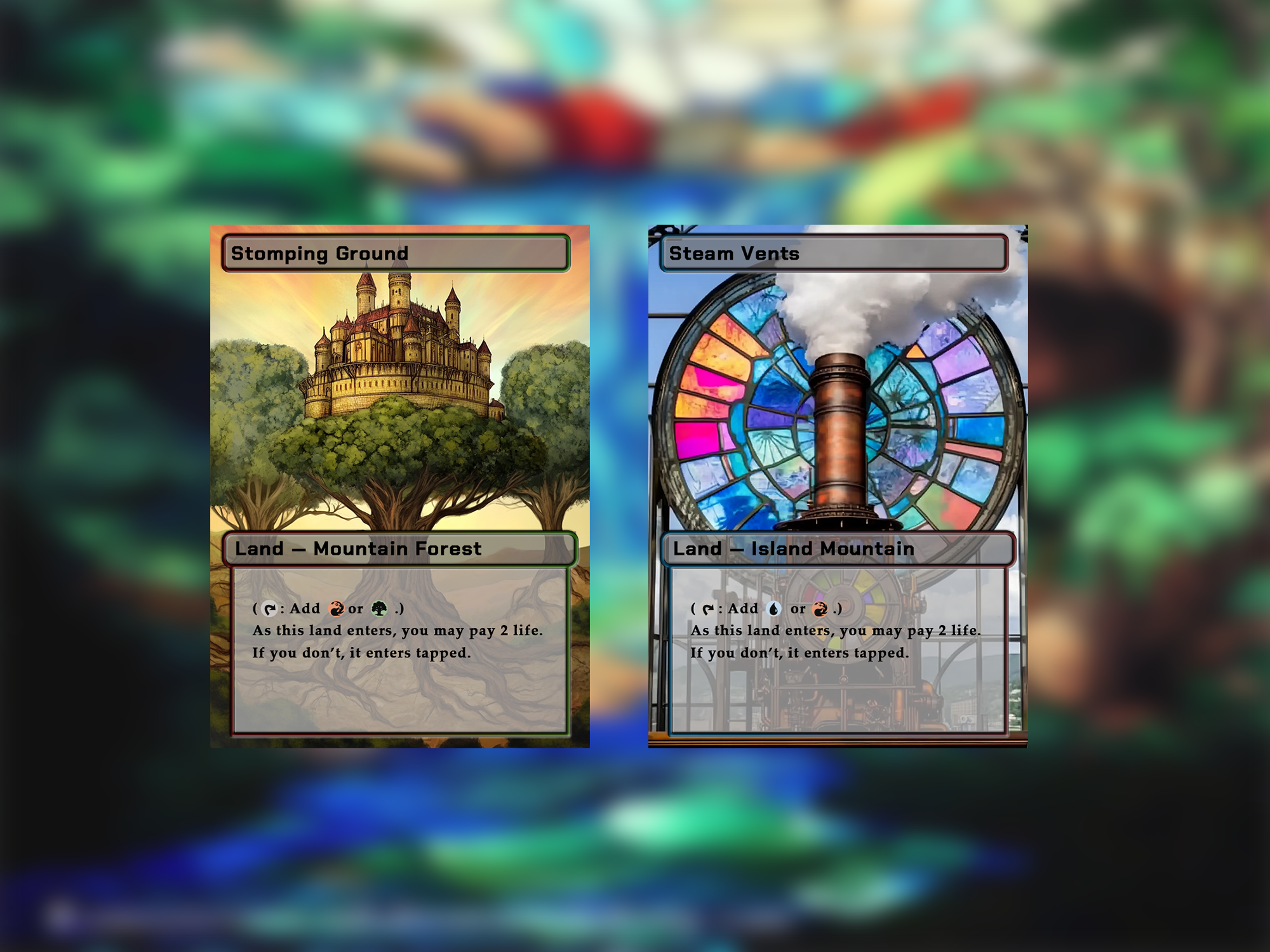 Shock Lands Bundle (10 cards), Proxy shock Land Set, Stained Glass Style Custom Proxy Lands for EDH or cEDH
