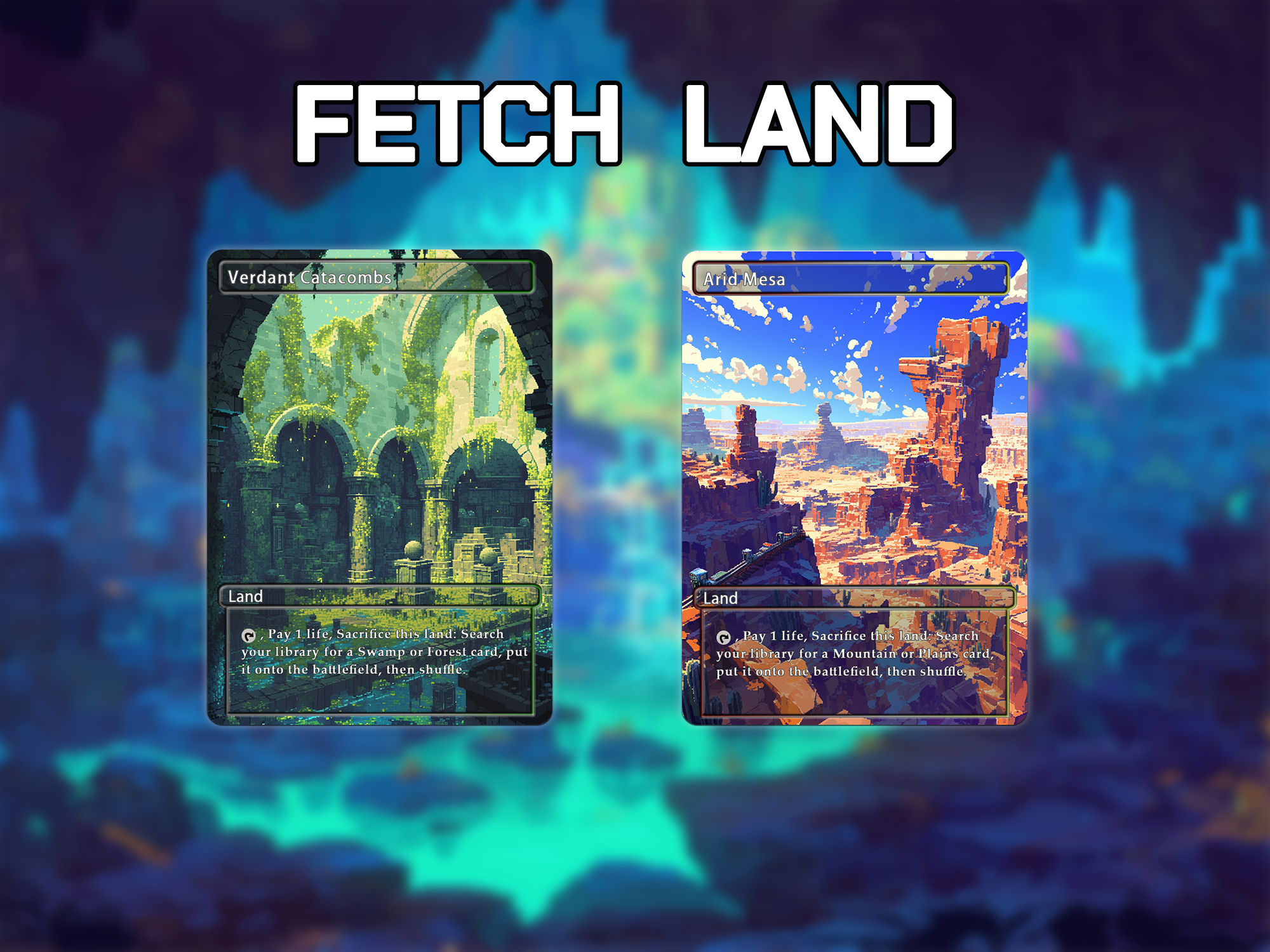 Fetch land pack pixel style lands set of 10 unique borderless custom proxy lands High quality lands for EDH or cEDH
