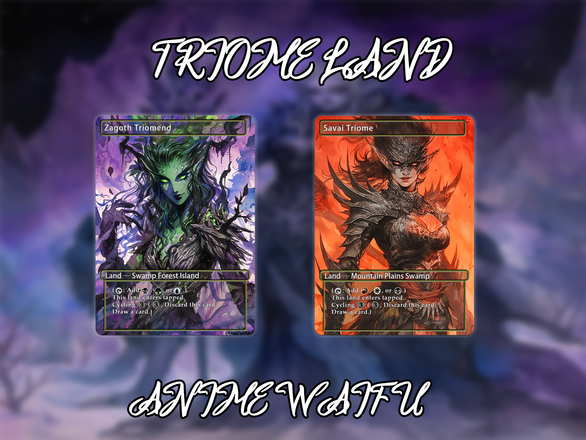 Triome land pack (10 cards) Anime waifu lands set of 10 unique borderless custom proxy lands High quality lands for EDH or cEDH
