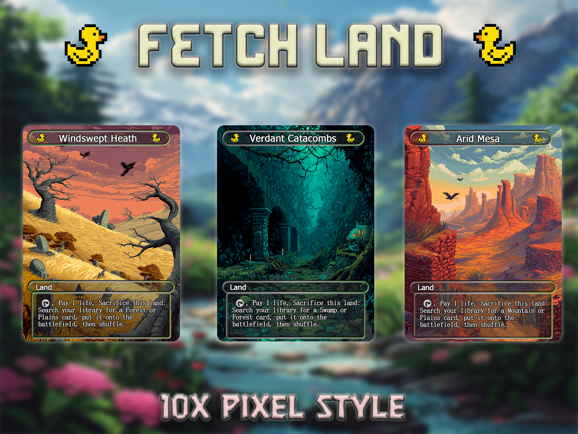 Fetch land pack pixel style lands set of 10 unique borderless custom proxy lands High quality lands for EDH or cEDH