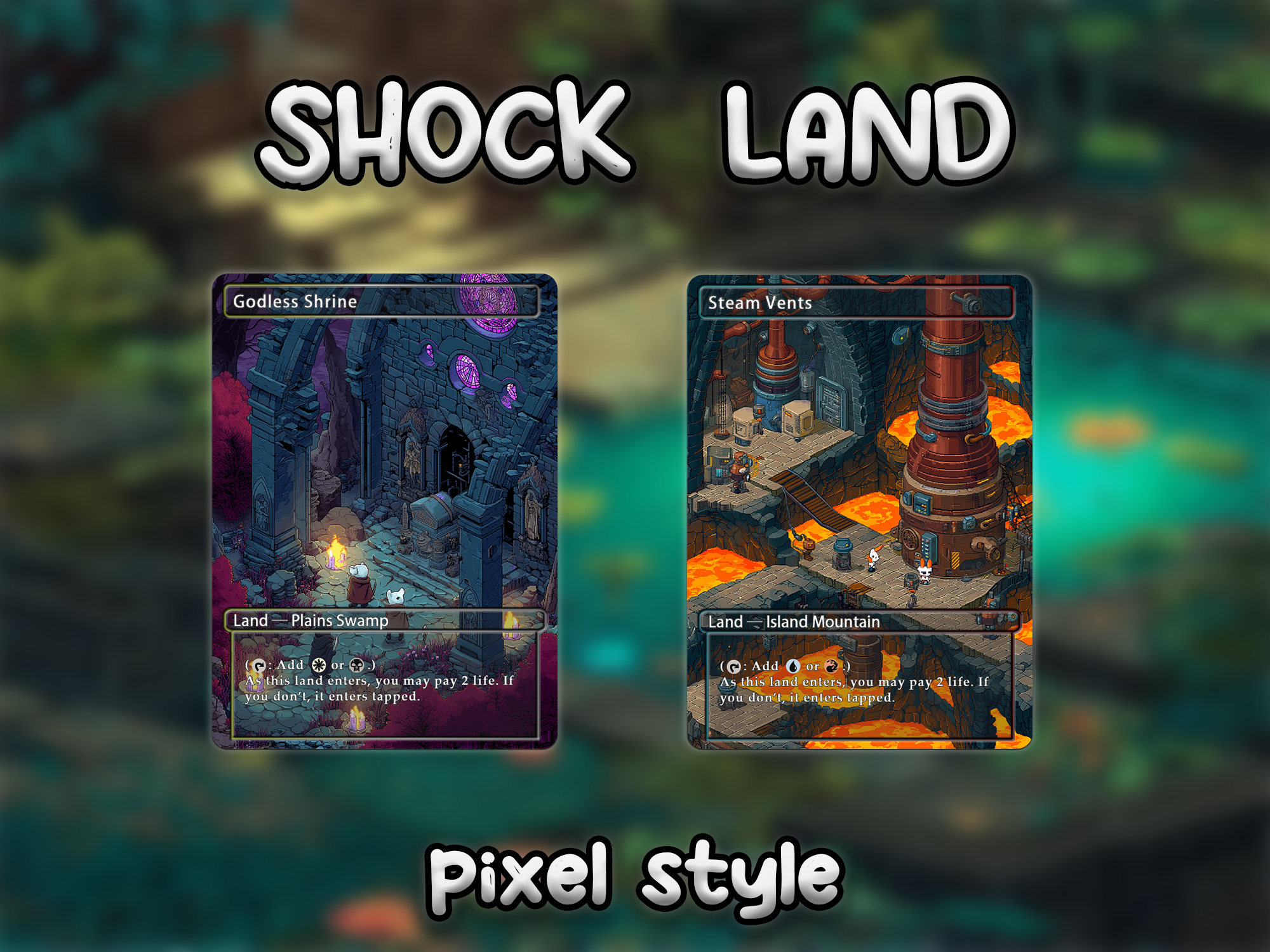 Shock land pack pixel style lands set of 10 unique borderless custom proxy lands High quality lands for EDH or cEDH