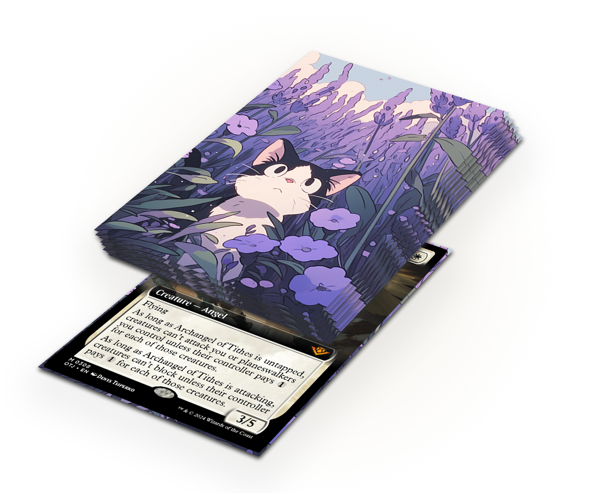 Anime Cat In Purple Flower Field Card Sleeves