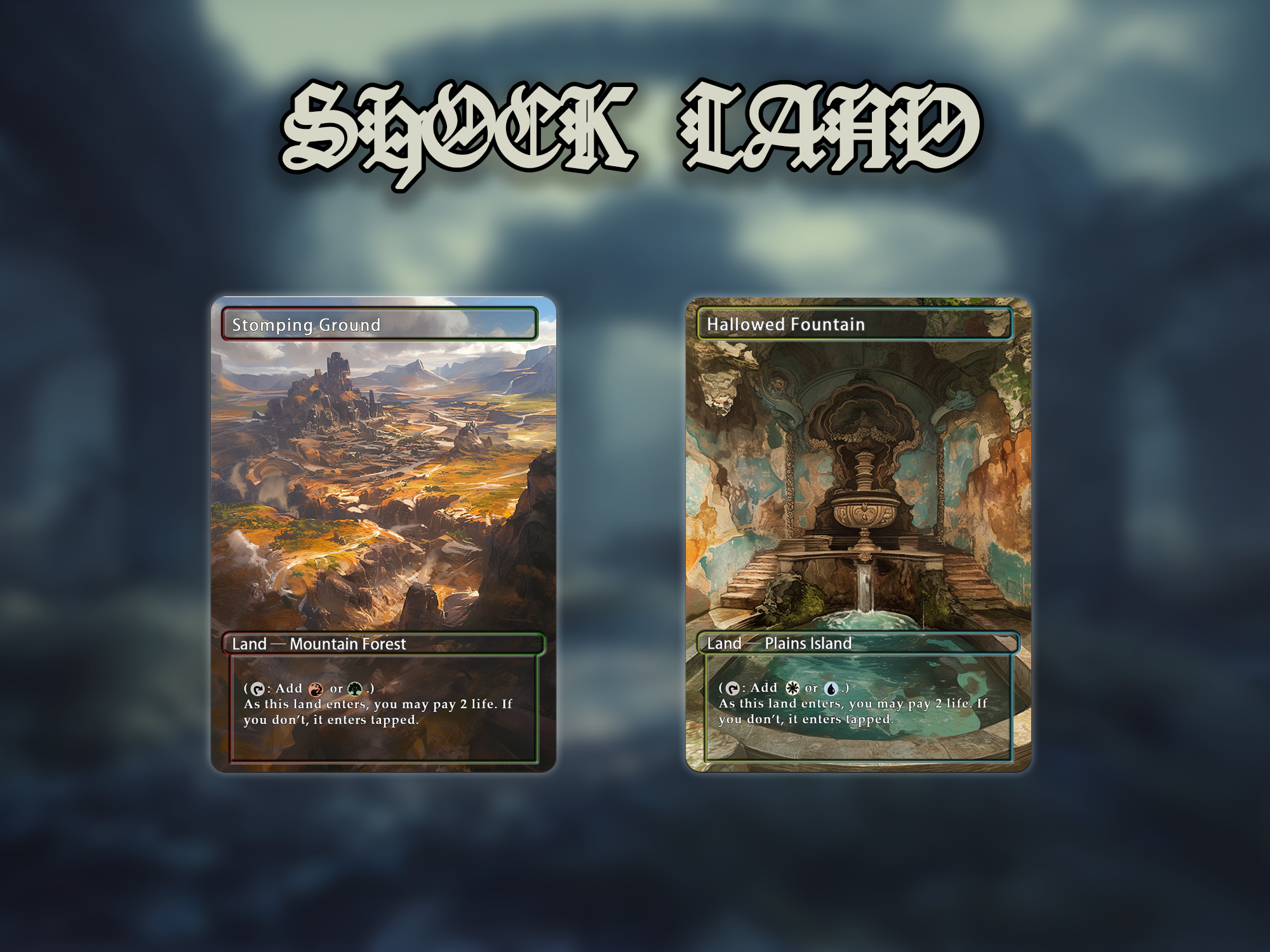 Shock land pack (10+ cards) Anime watercolour lands set of 10+ unique borderless custom proxy lands High quality lands for EDH or cEDH