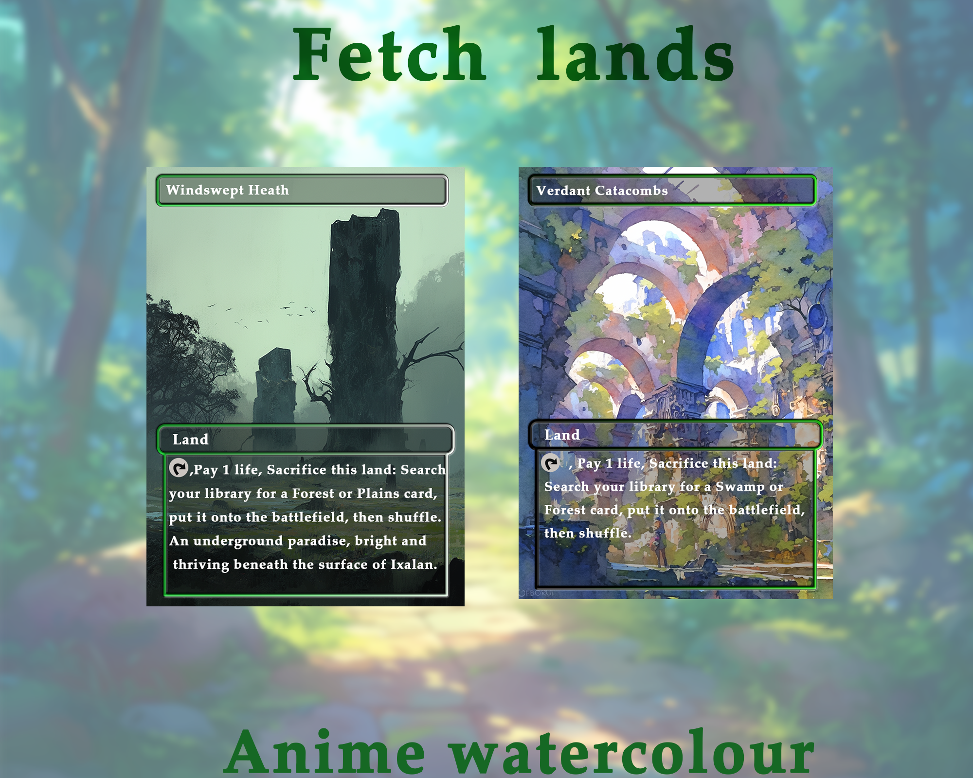 Fetch Lands pack (10+ cards) Anime watercolour lands set of 10+ unique borderless custom MTG proxy lands High quality lands for EDH or cEDH