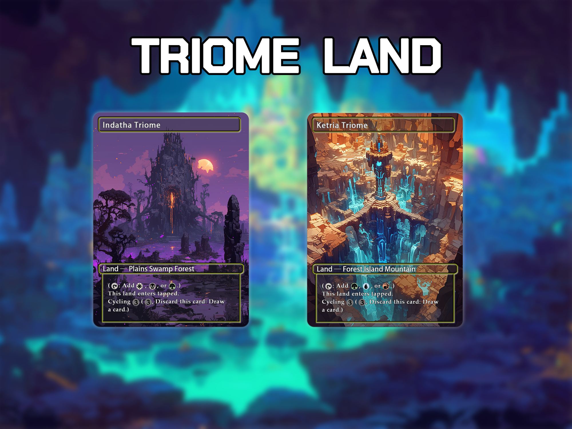 Triome land pack watercolor style lands set of 10 unique borderless custom proxy lands High quality lands for EDH or cEDH