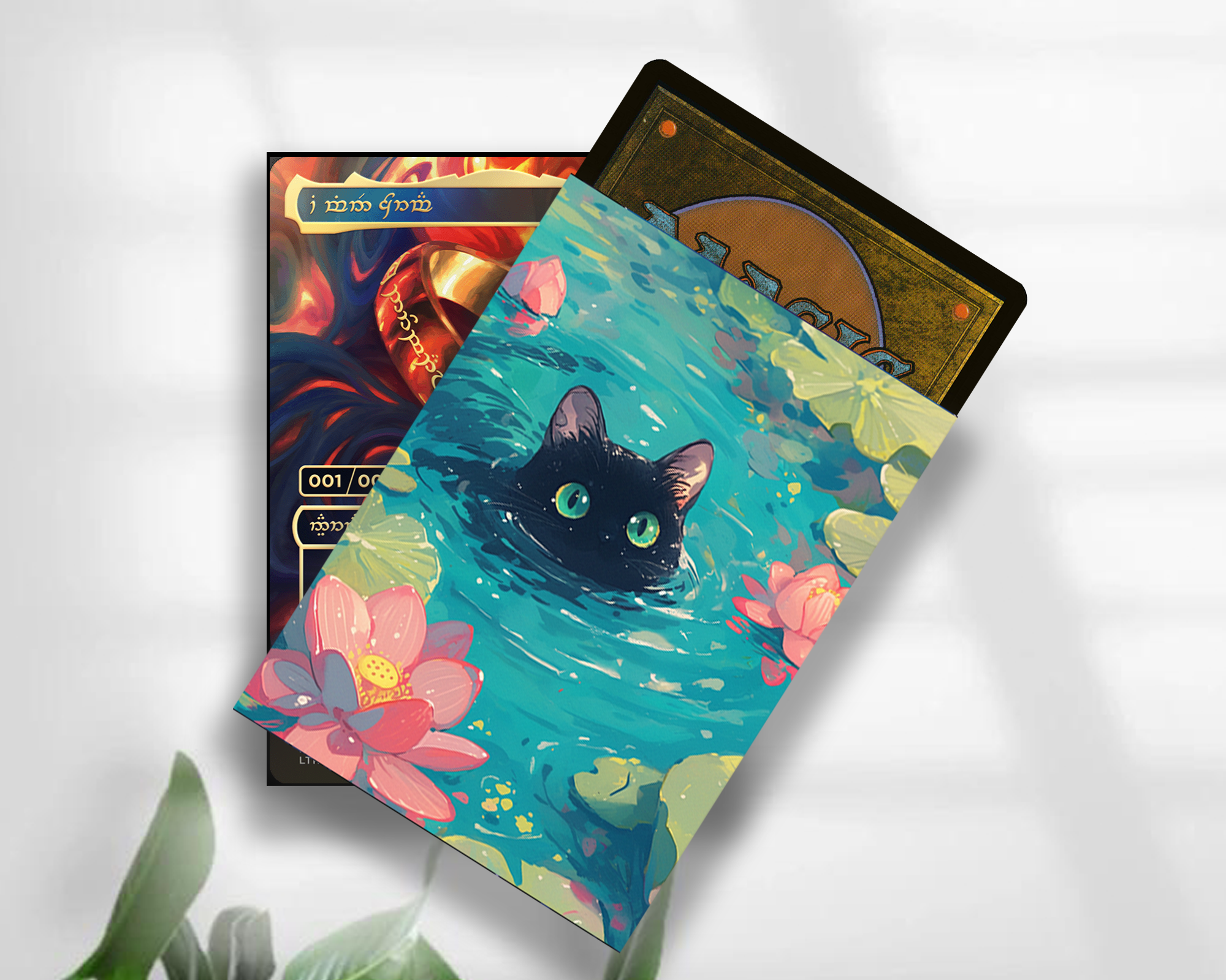 cat in lotus pond High Quality Card Sleeves