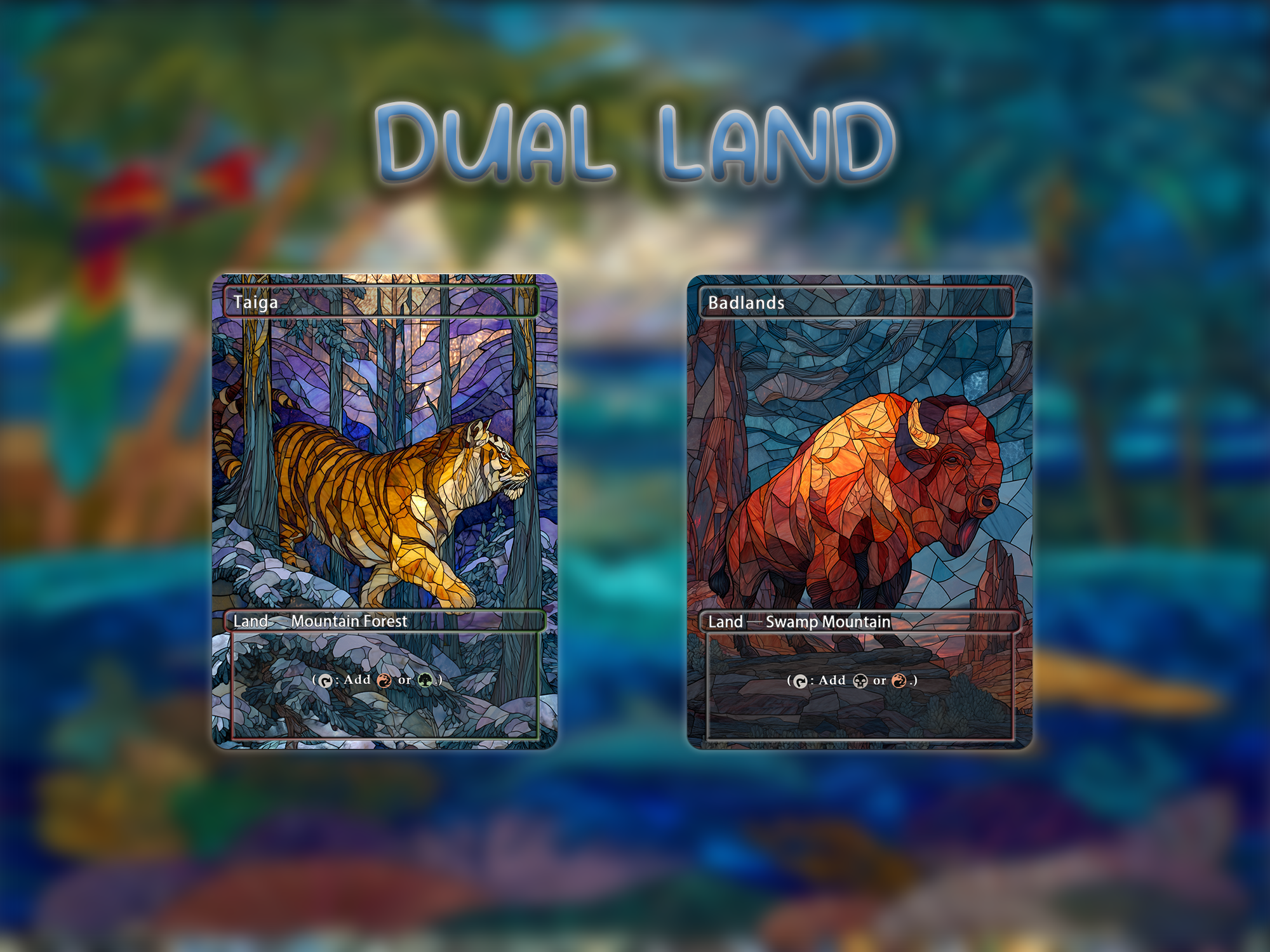 Dual land pack (10+ cards) animal styles set of 10+ unique borderless custom proxy lands High quality lands for EDH or cEDH