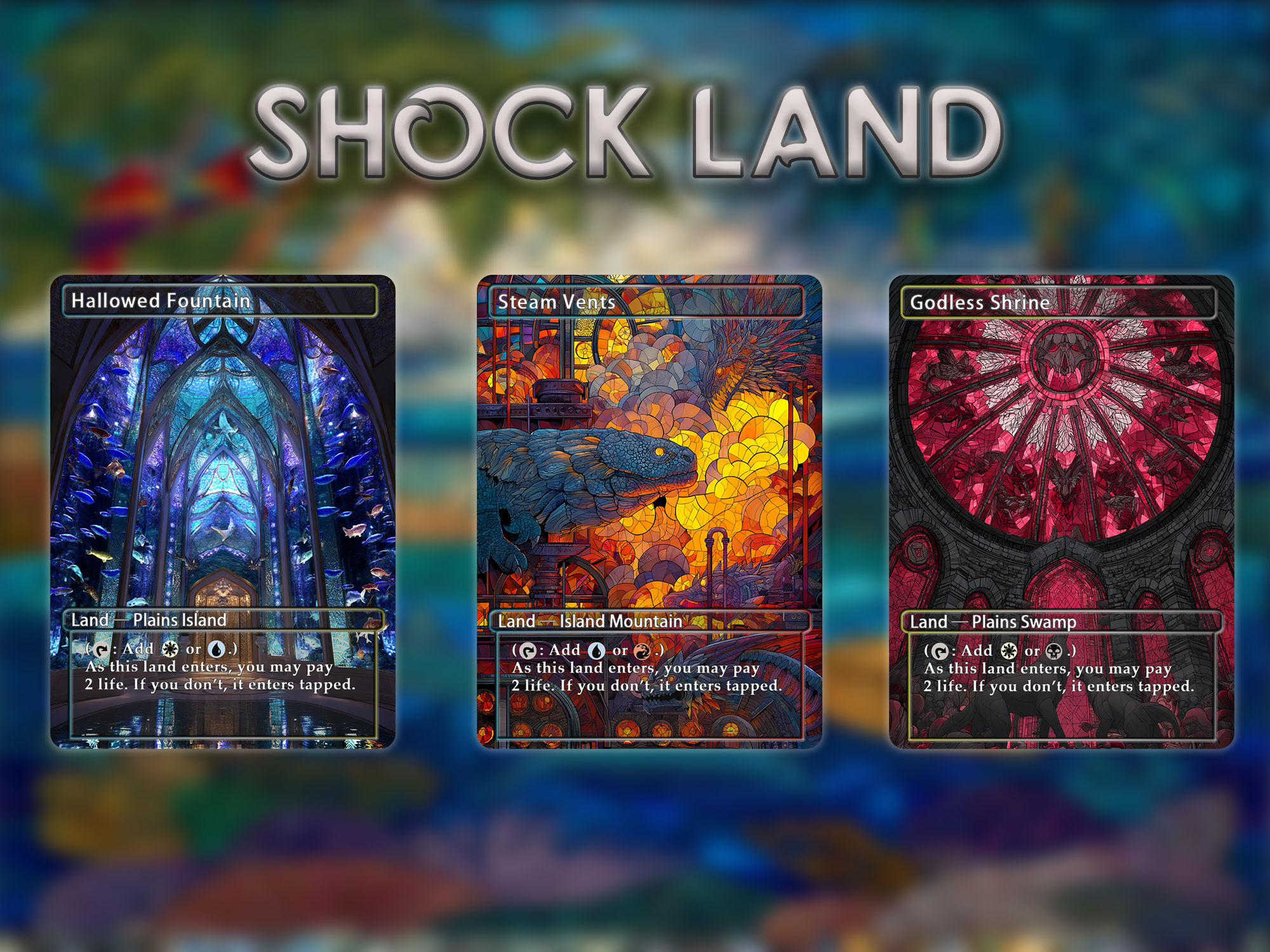 Shock land pack (10+ cards) animal styles set of 10+ unique borderless custom proxy lands High quality lands for EDH or cEDH