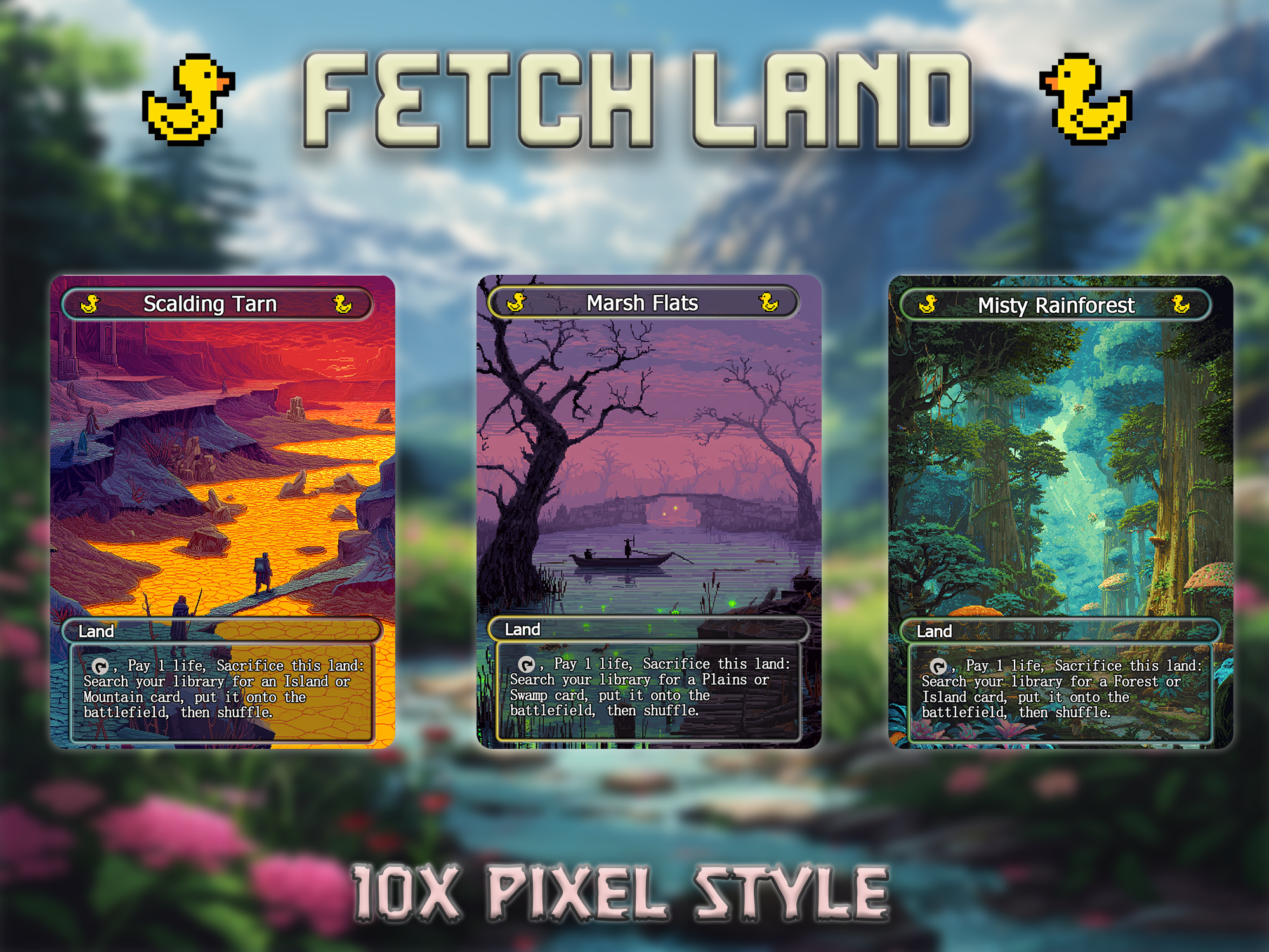 Fetch land pack pixel style lands set of 10 unique borderless custom proxy lands High quality lands for EDH or cEDH