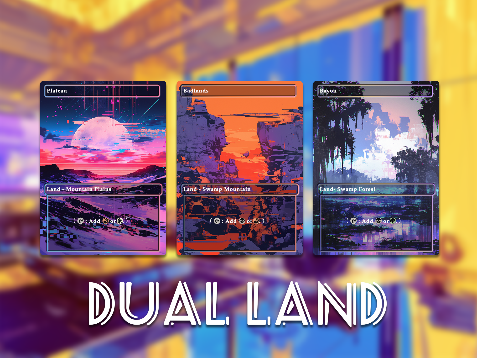 Glitch Art dual Land Pack set of 10 unique borderless custom proxy lands High quality lands for EDH or cEDH