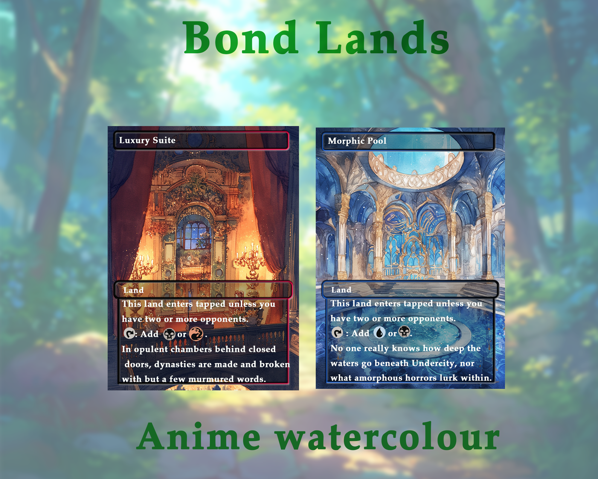 Bond land pack (10+ cards) Anime watercolour lands set of 10+ unique borderless custom MTG proxy lands High quality lands for EDH or cEDH