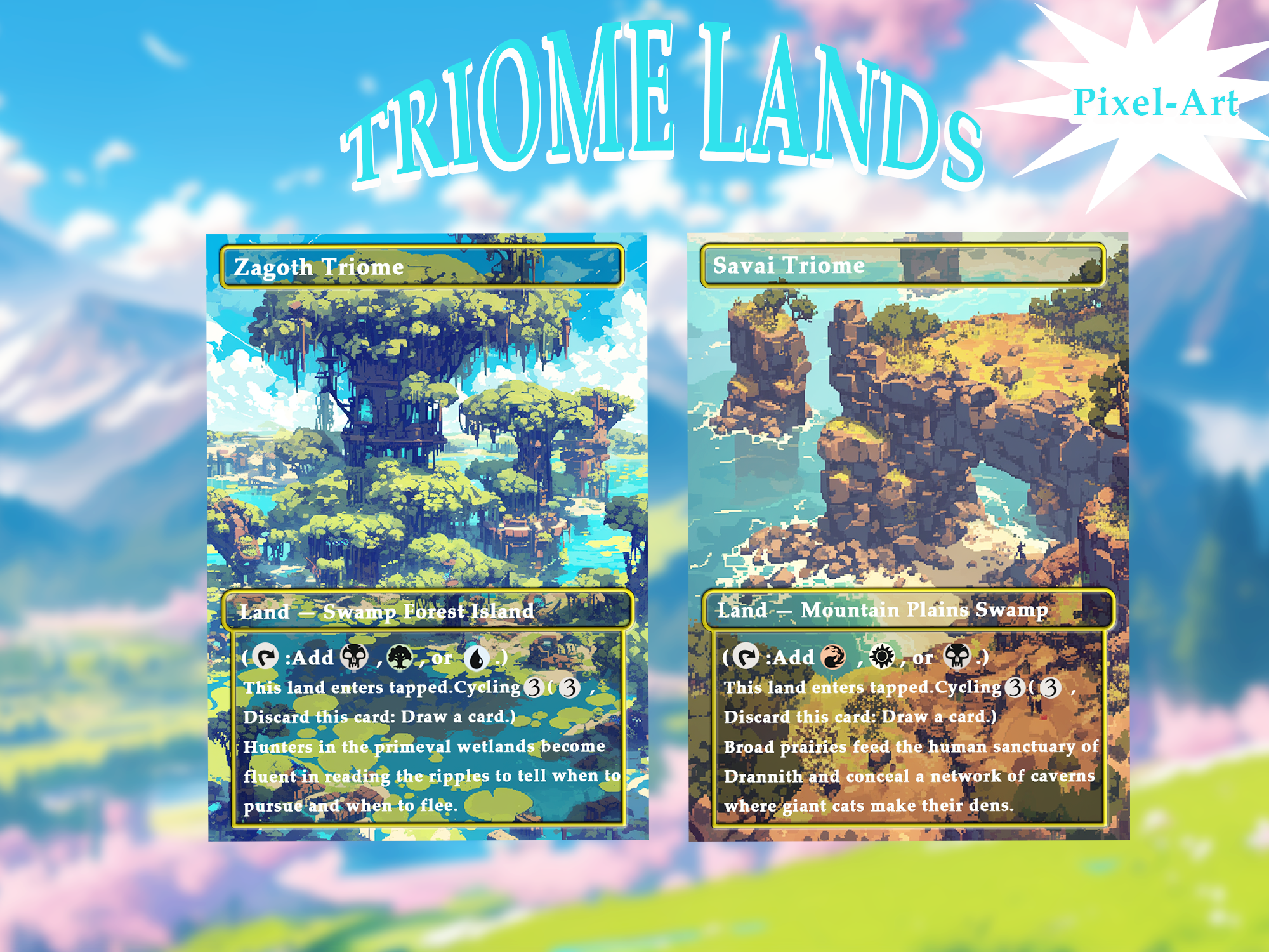 Triome land pack (10+ cards) Pixel-Art lands set of 10+ unique borderless custom proxy lands High quality lands for EDH or cEDH