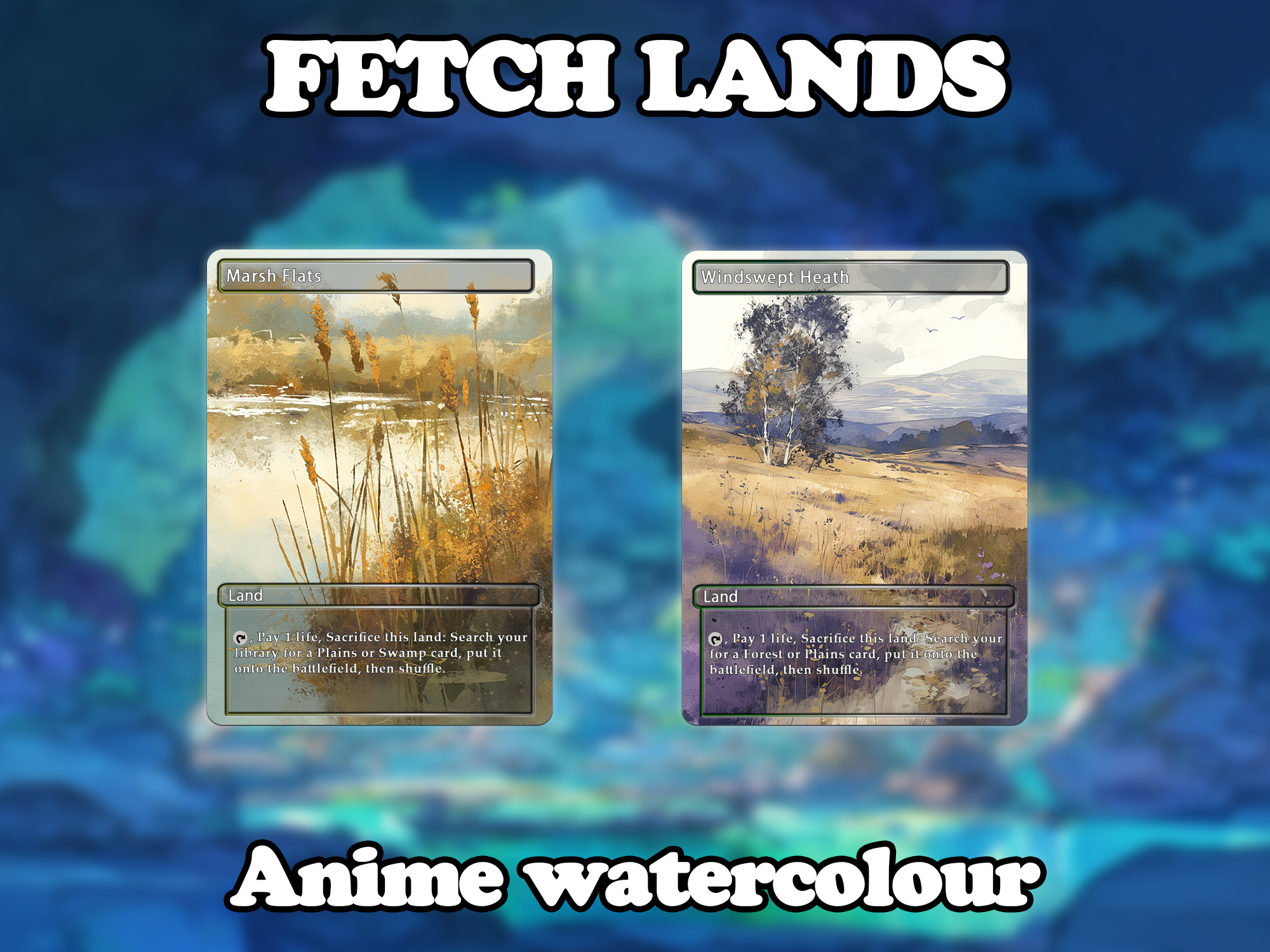 Fetch land pack (10 cards) Anime watercolour lands set of 10 unique borderless custom proxy lands High quality lands for EDH or cEDH