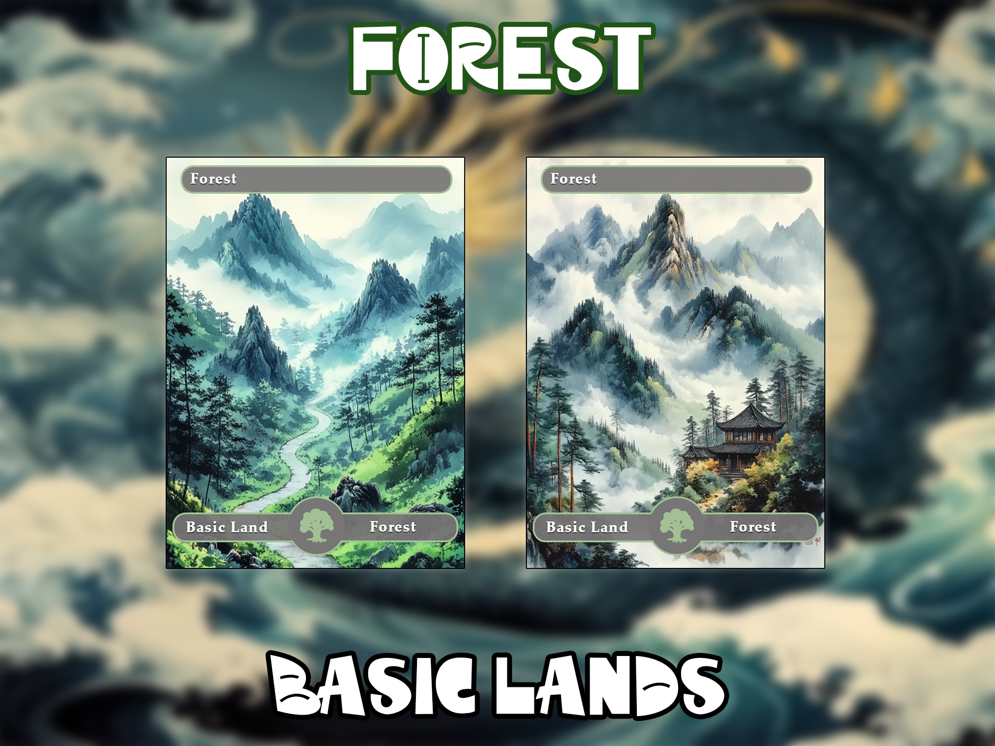 10 Basic Lands Proxy, Forest Proxy, Custom Magic Cards for Commander EDH, Ancient Chinese Ink Style