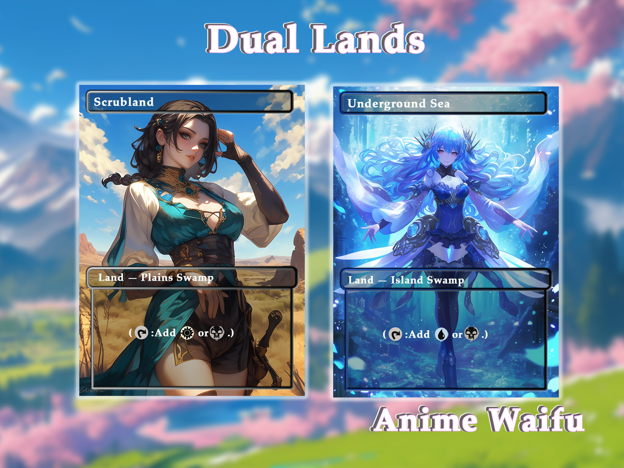 10 Dual Lands Anime Style, Proxy Lands Custom Magic Cards for Commander EDH/cEDH, Anime Waifu Proxy Cards