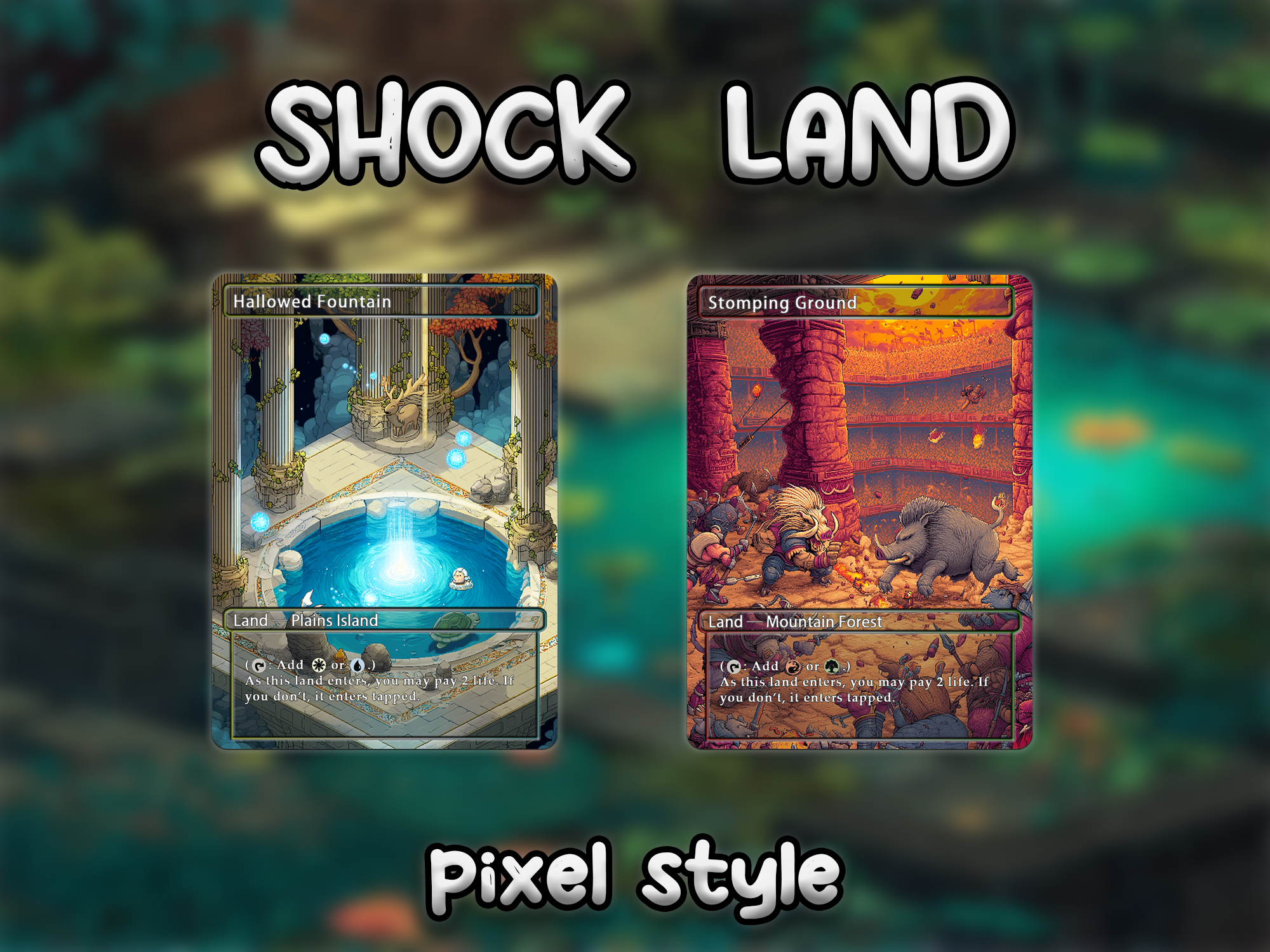 Shock land pack pixel style lands set of 10 unique borderless custom proxy lands High quality lands for EDH or cEDH