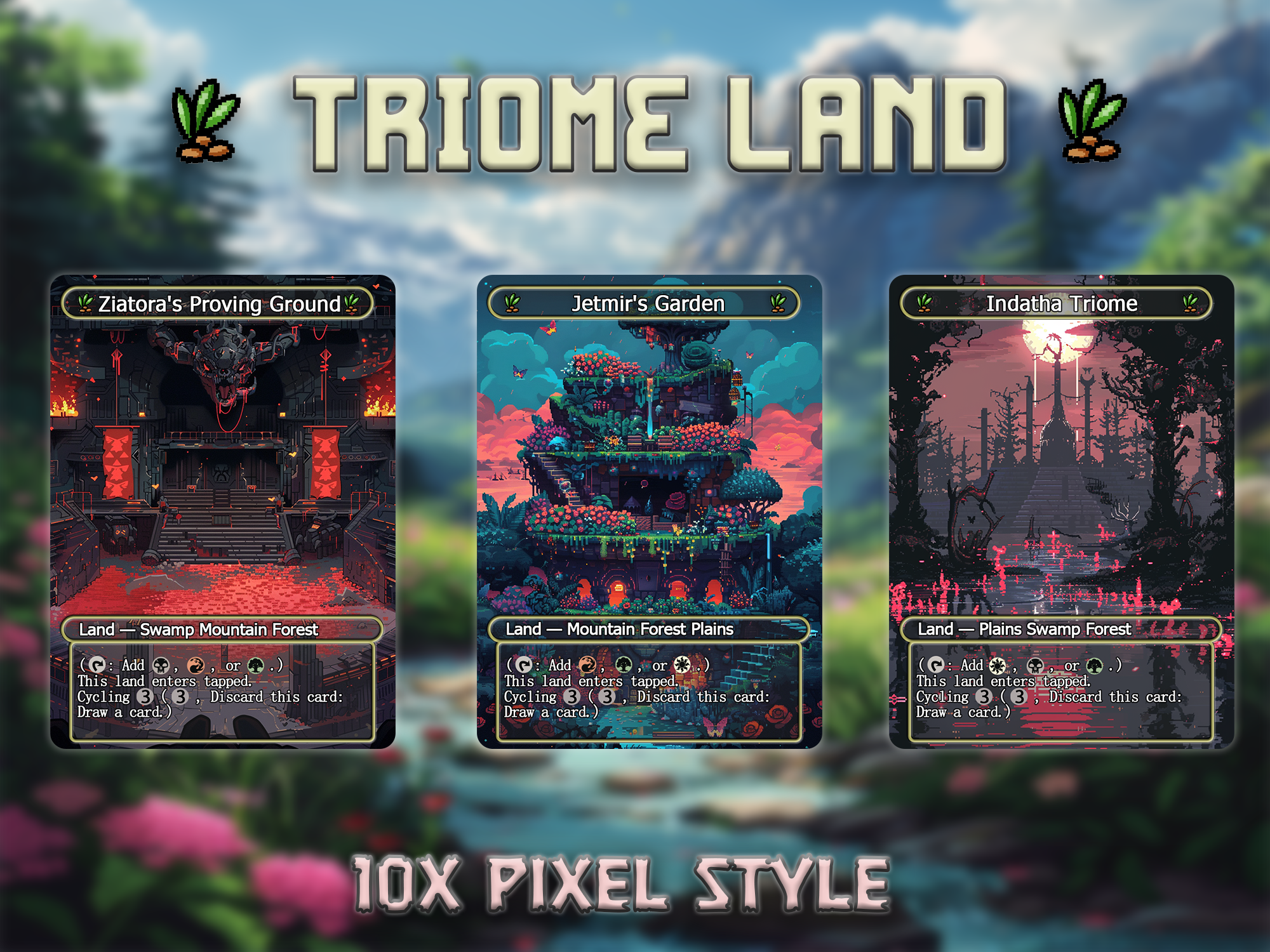 Triome land pack pixel style lands set of 10 unique borderless custom proxy lands High quality lands for EDH or cEDH