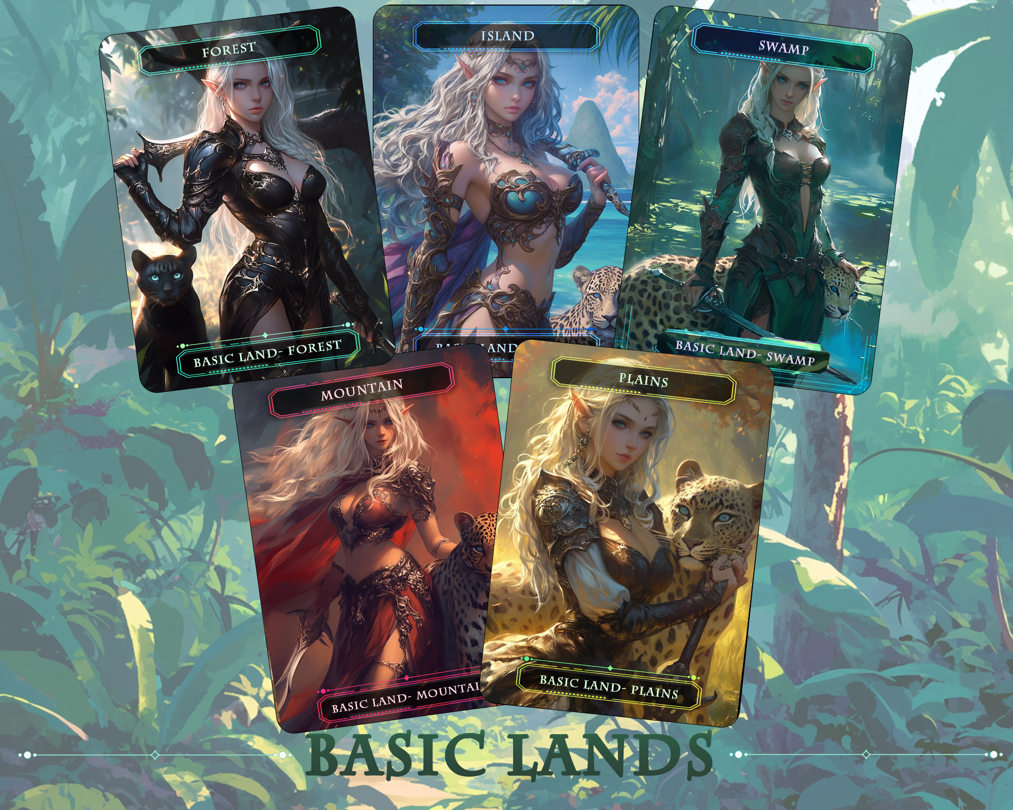 Anime Waifu Basic Lands - Magic - themed Trading Cards