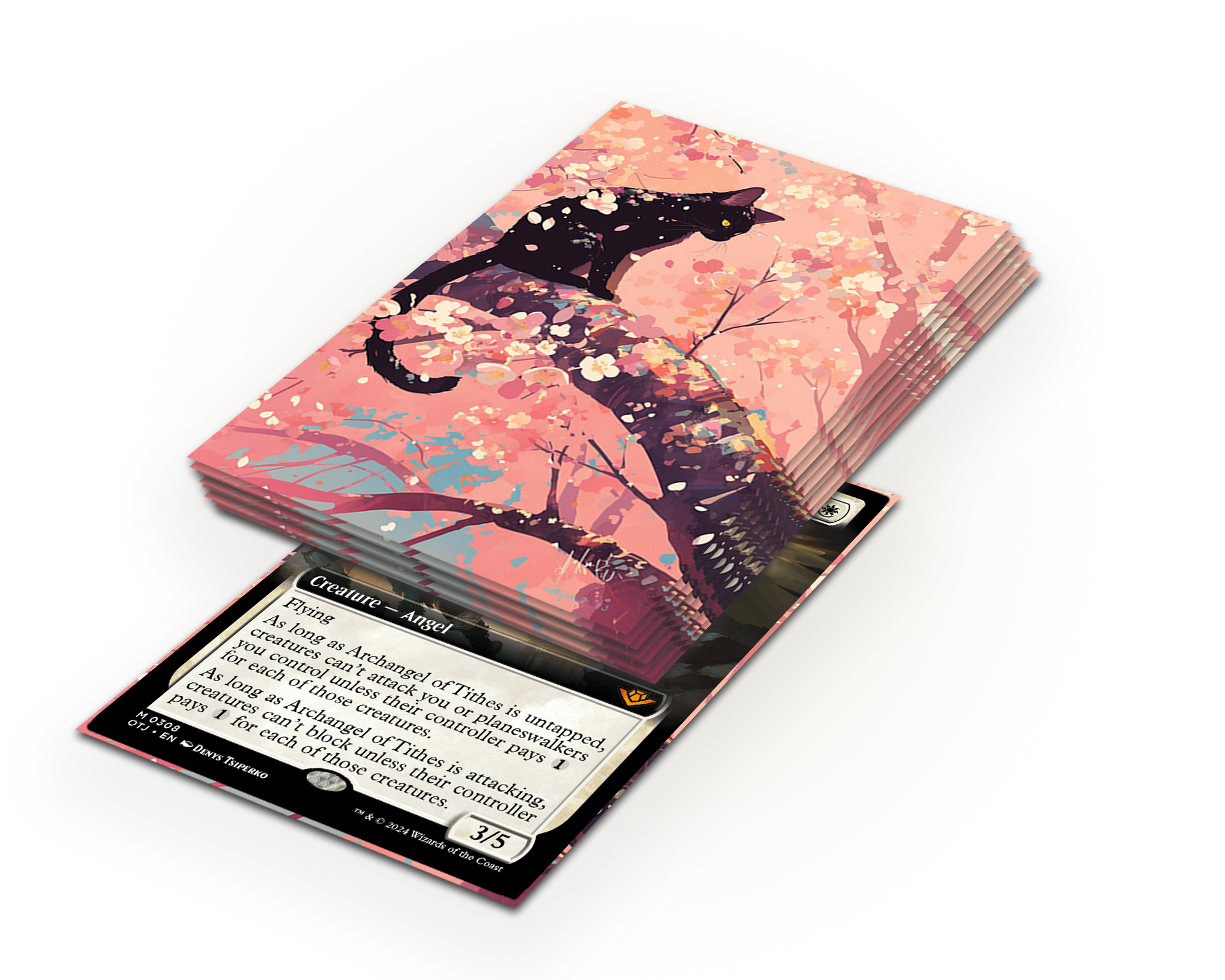 Cherry Blossoms And Black Cat Card Sleeves