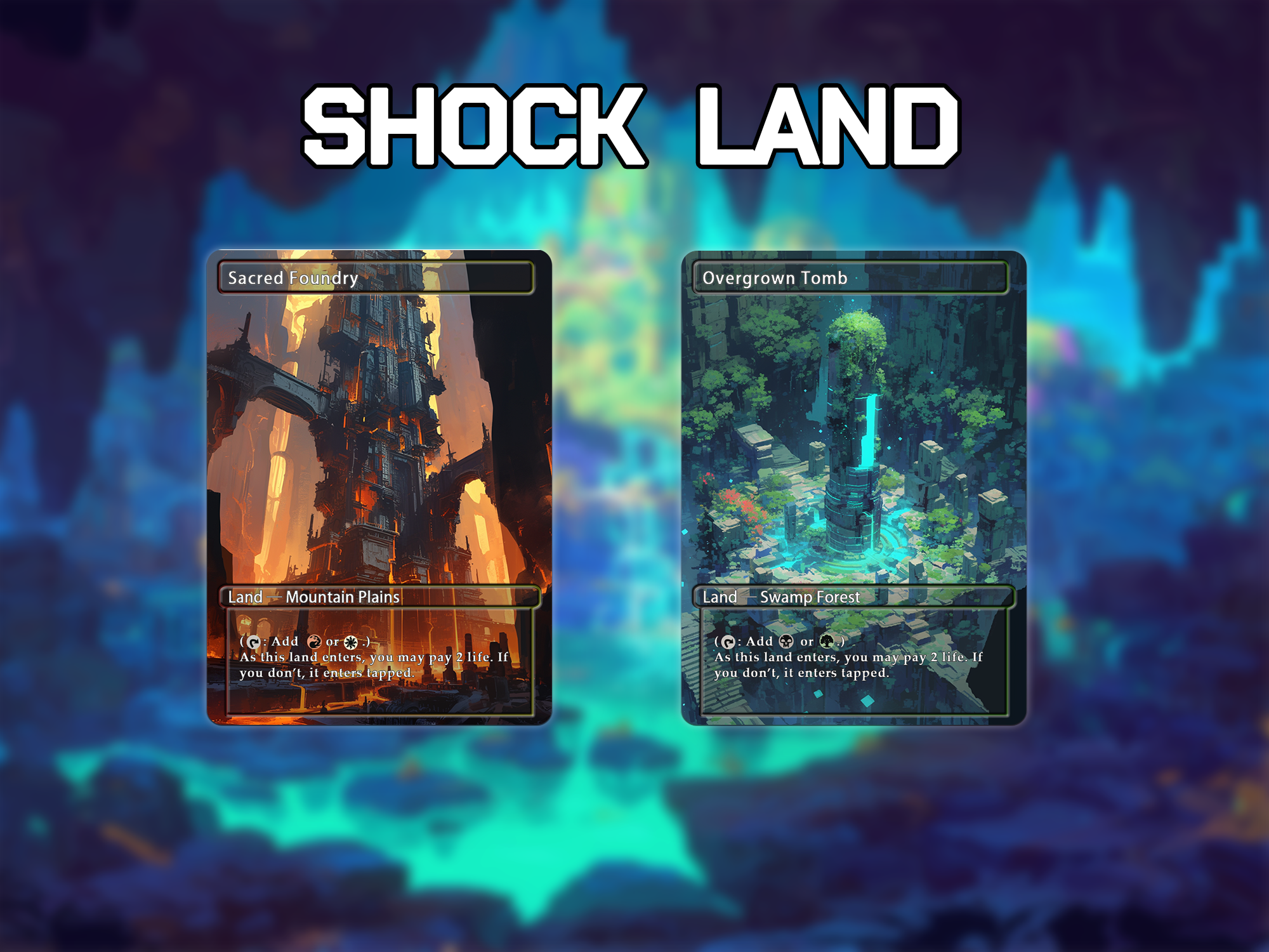 Shock land pack pixel style lands set of 10 unique borderless custom proxy lands High quality lands for EDH or cEDH