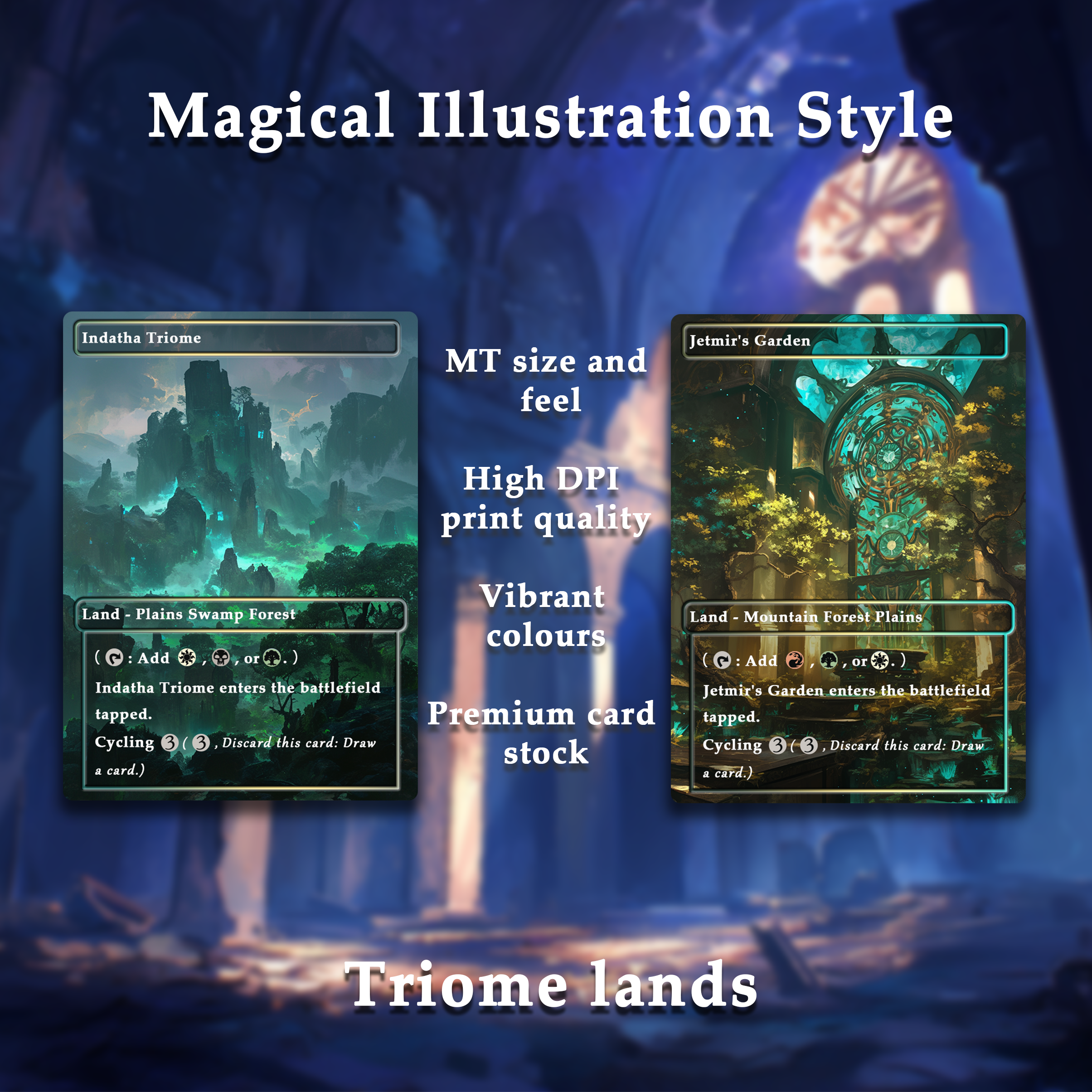 Mega EDH land pack Magical Illustration Style triome lands set of 10 unique borderless custom proxy lands High quality lands for EDH or cEDH