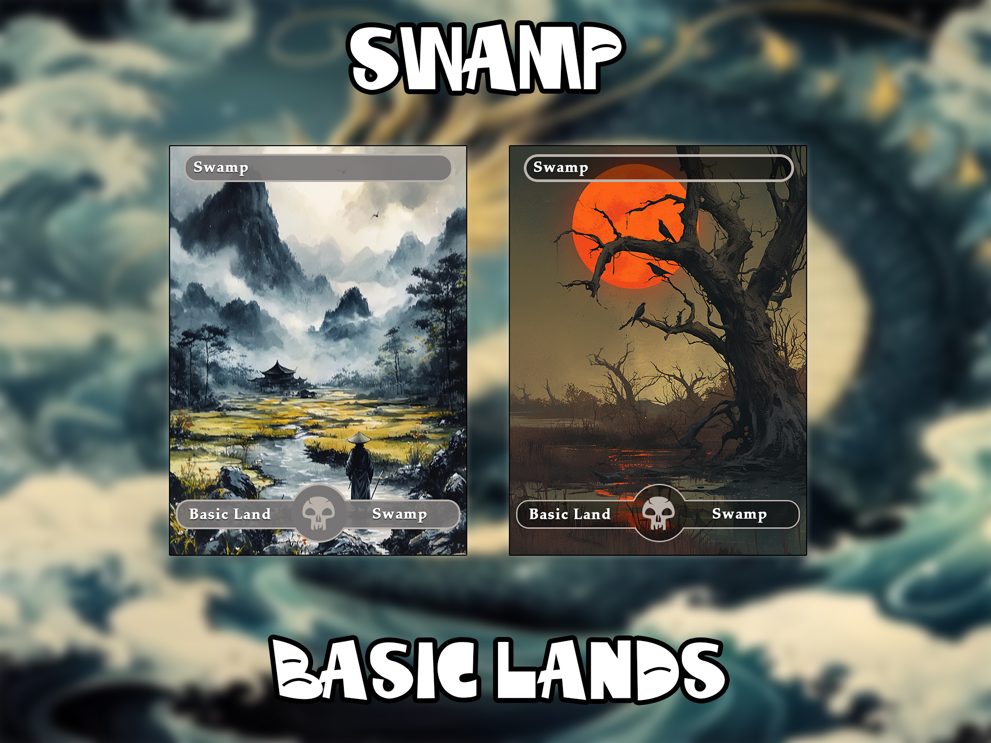 10 Basic Lands Proxy, Swamp Proxy, Custom Magic Cards for Commander EDH,ink style