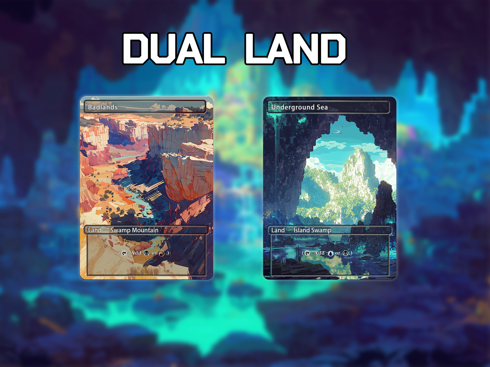 Dual land pack watercolor style lands set of 10 unique borderless custom proxy lands High quality lands for EDH or cEDH
