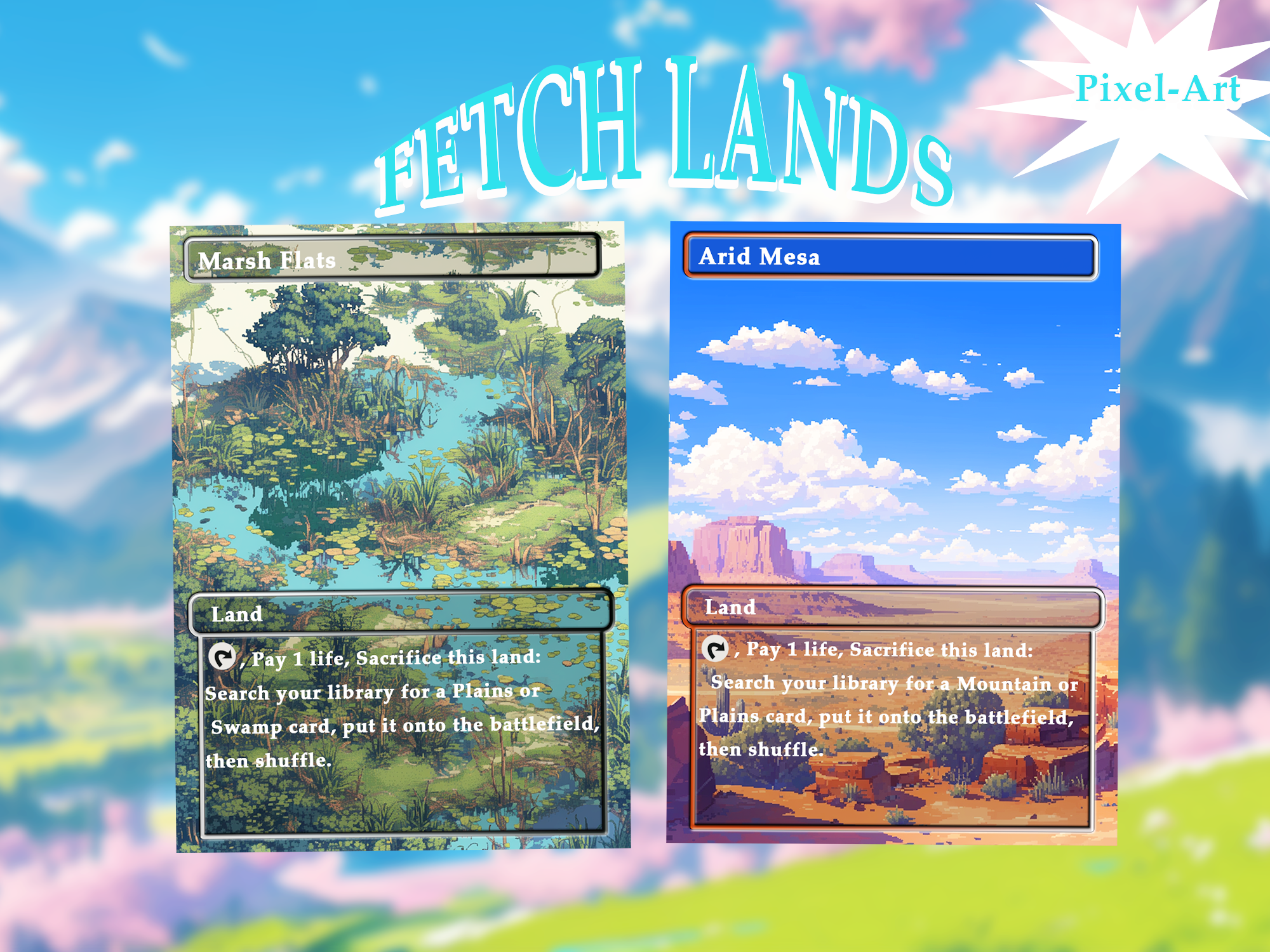 Fetch Lands pack (10+ cards) Pixel-Art lands set of 10+ unique borderless custom proxy lands High quality lands for EDH or cEDH