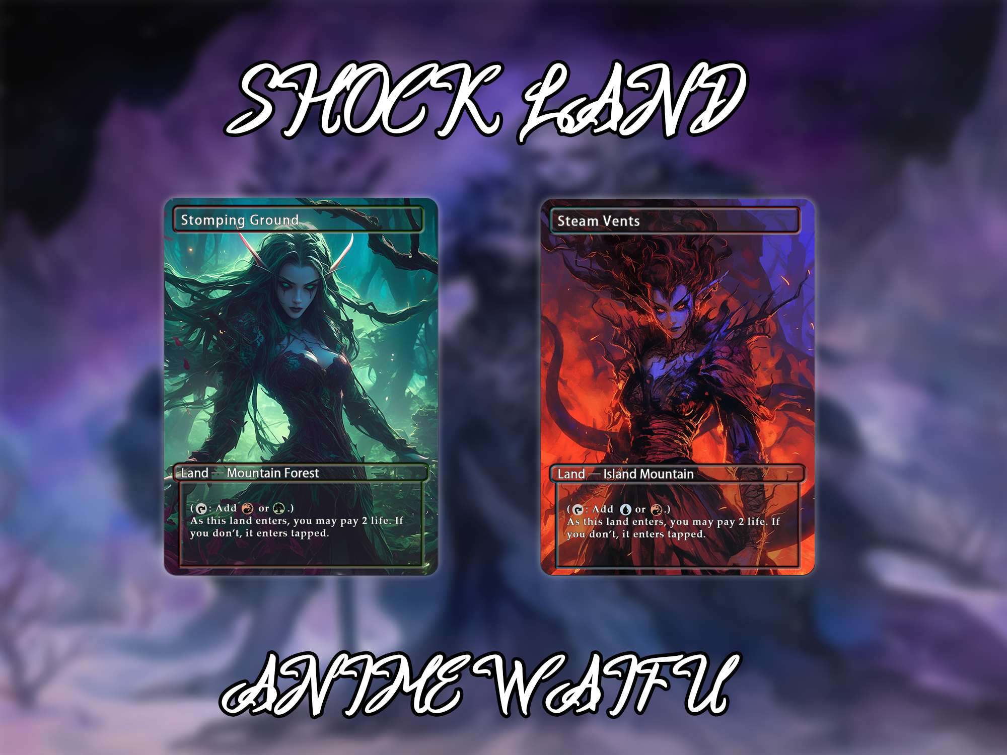 Shock land pack (10 cards) Anime waifu lands set of 10 unique borderless custom proxy lands High quality lands for EDH or cEDH