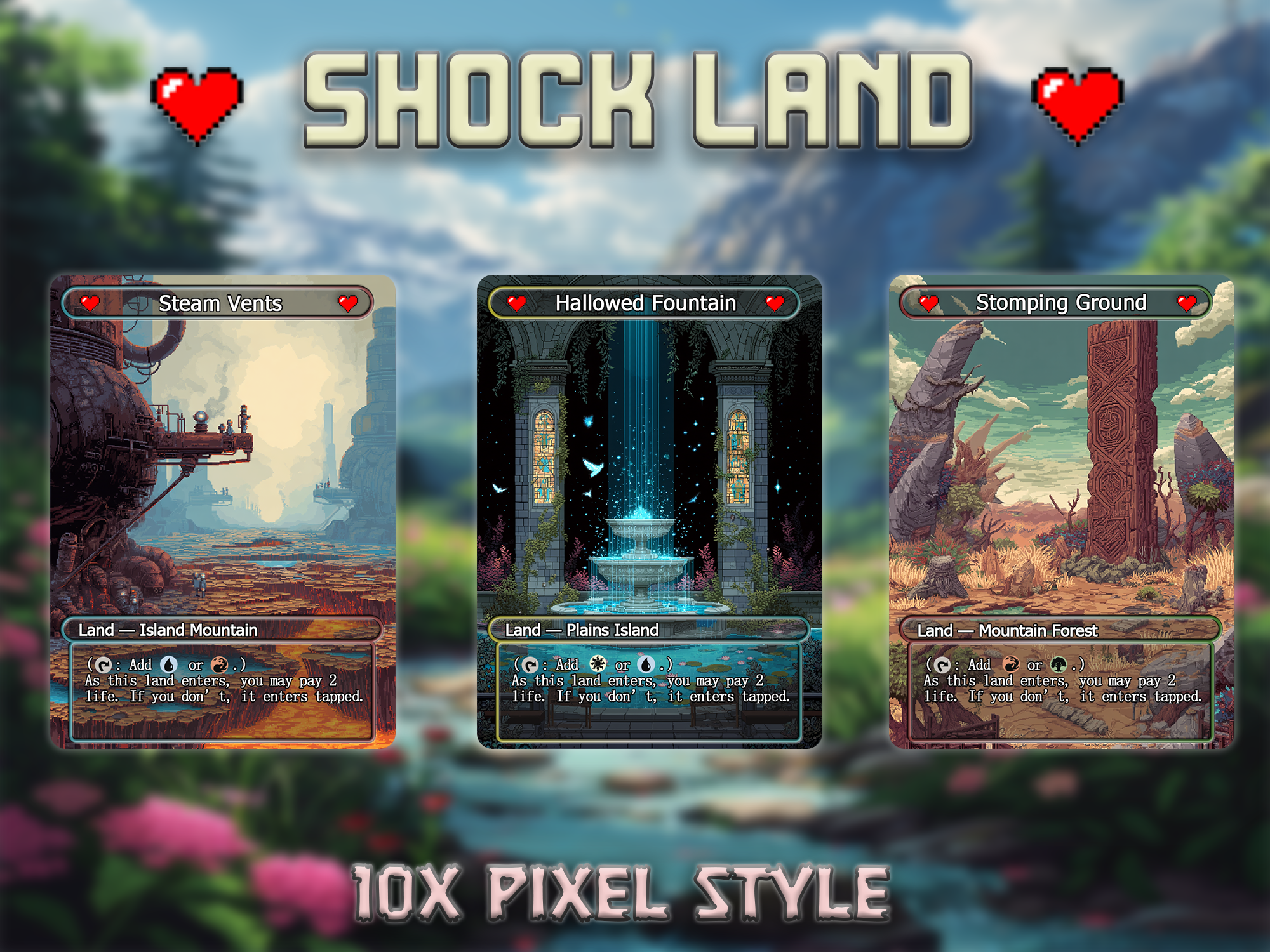 Shock land pack pixel style lands set of 10 unique borderless custom proxy lands High quality lands for EDH or cEDH