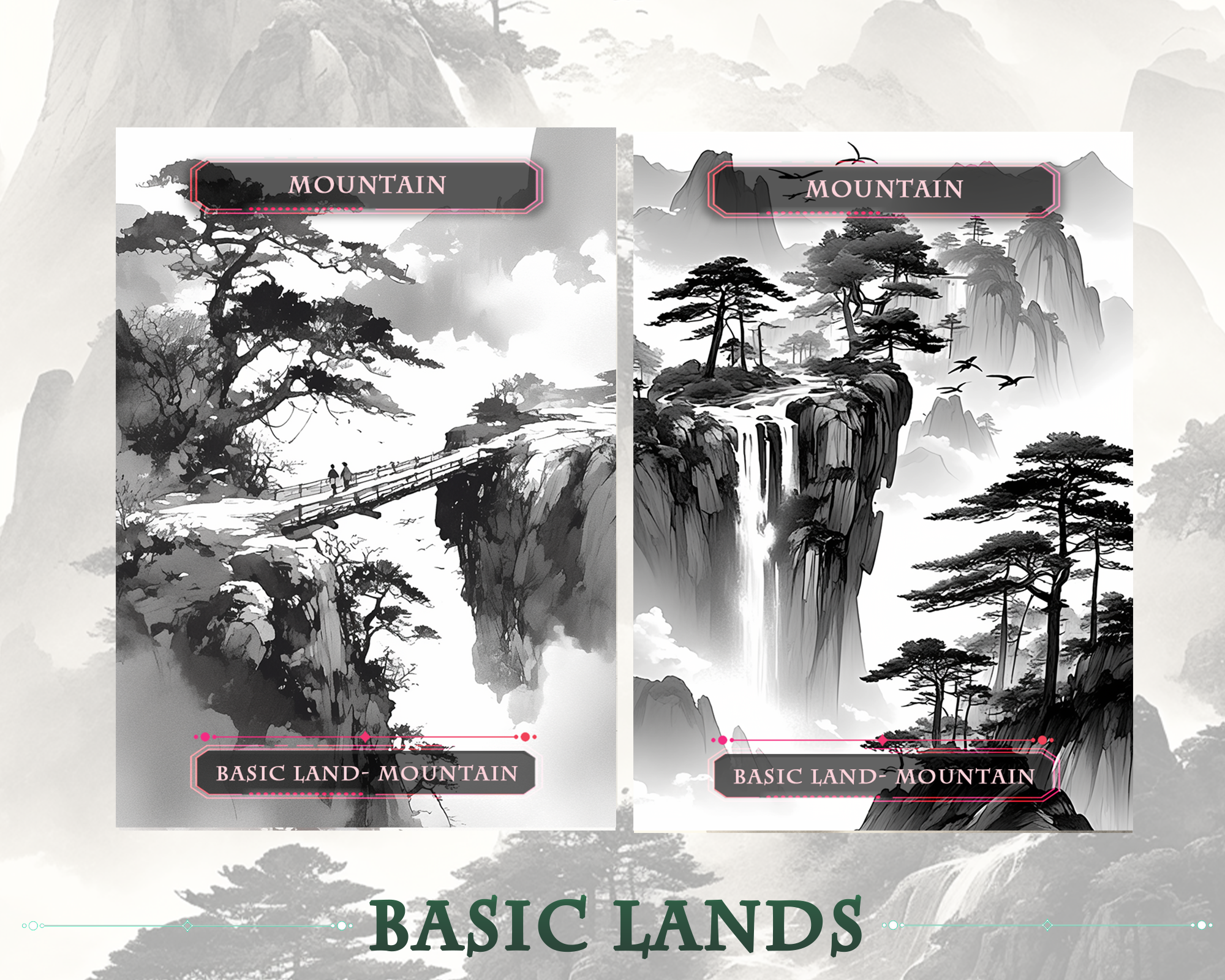 10 MTG Basic Lands Proxy, MTG Mountain Proxy, Custom Magic Cards for Commander EDH, Ancient Chinese Ink Style