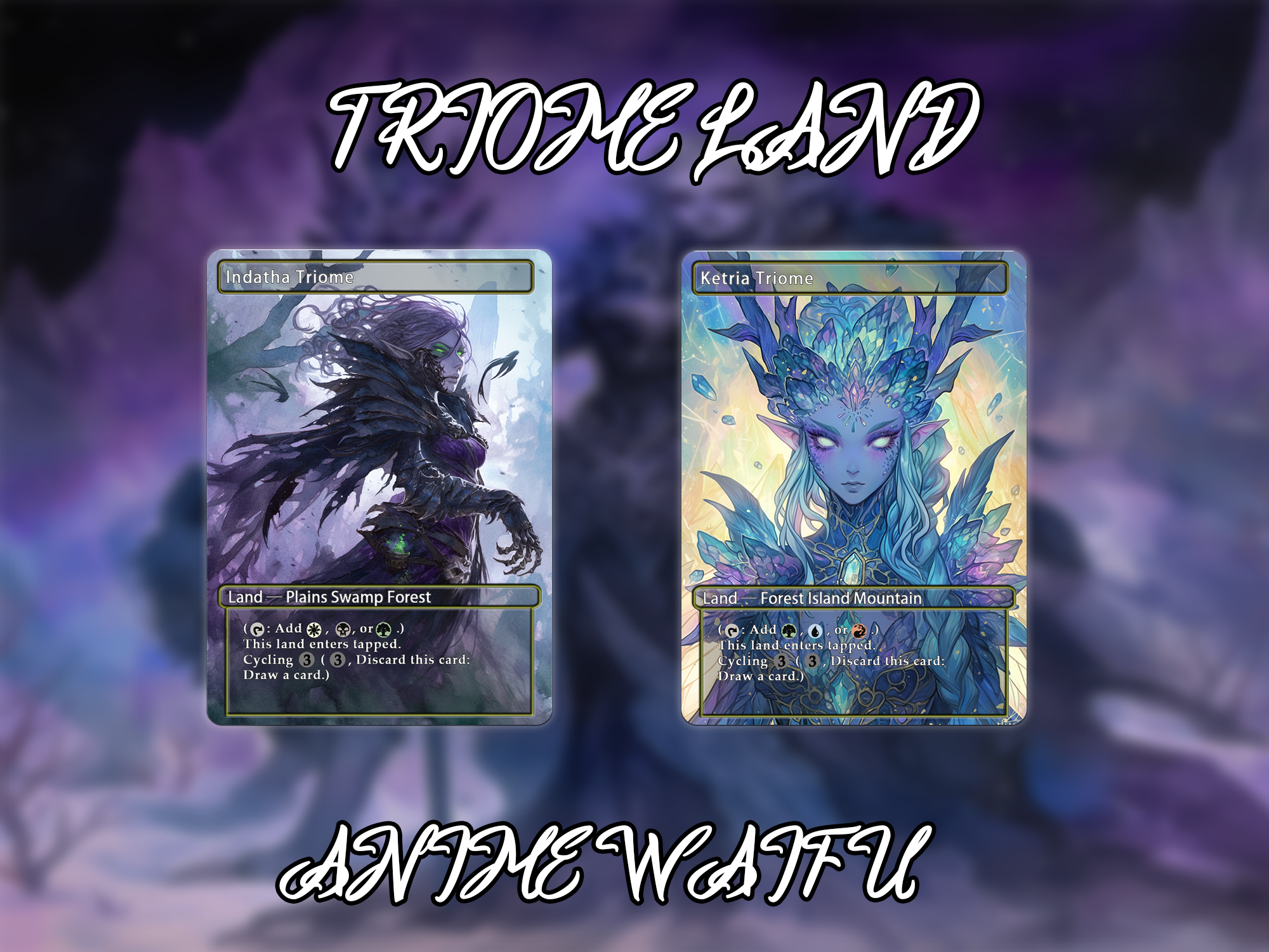 Triome land pack (10 cards) Anime waifu lands set of 10 unique borderless custom proxy lands High quality lands for EDH or cEDH