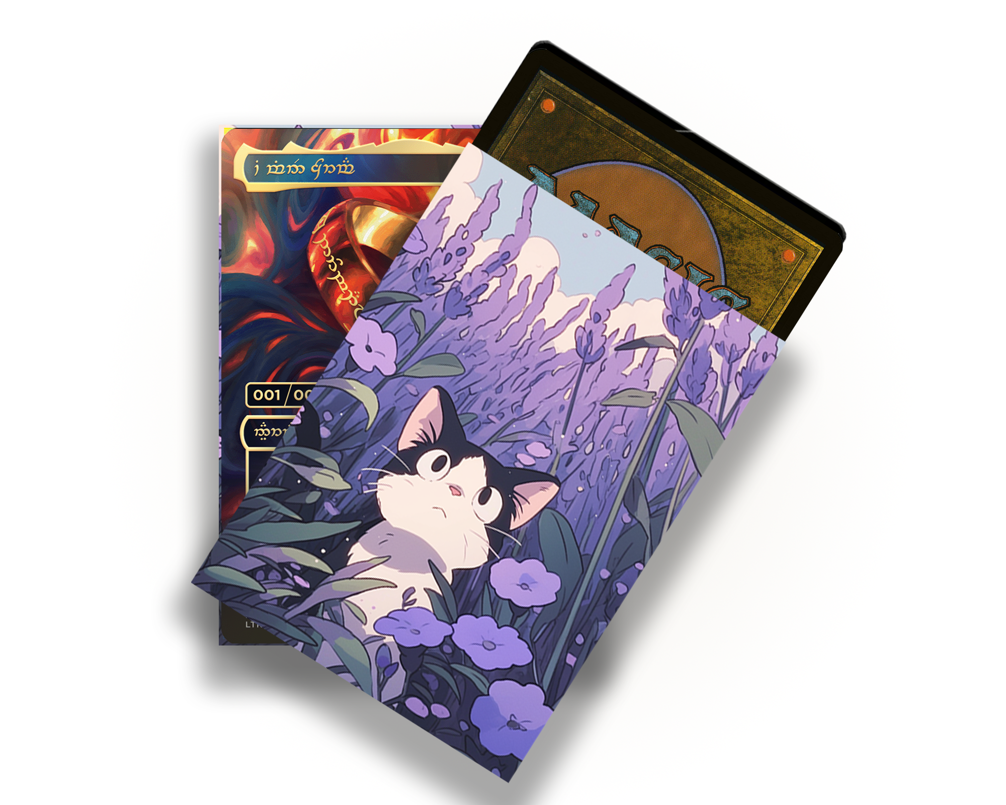 card sleeves anime Anime Cat In Purple Flower Field Card Sleeves