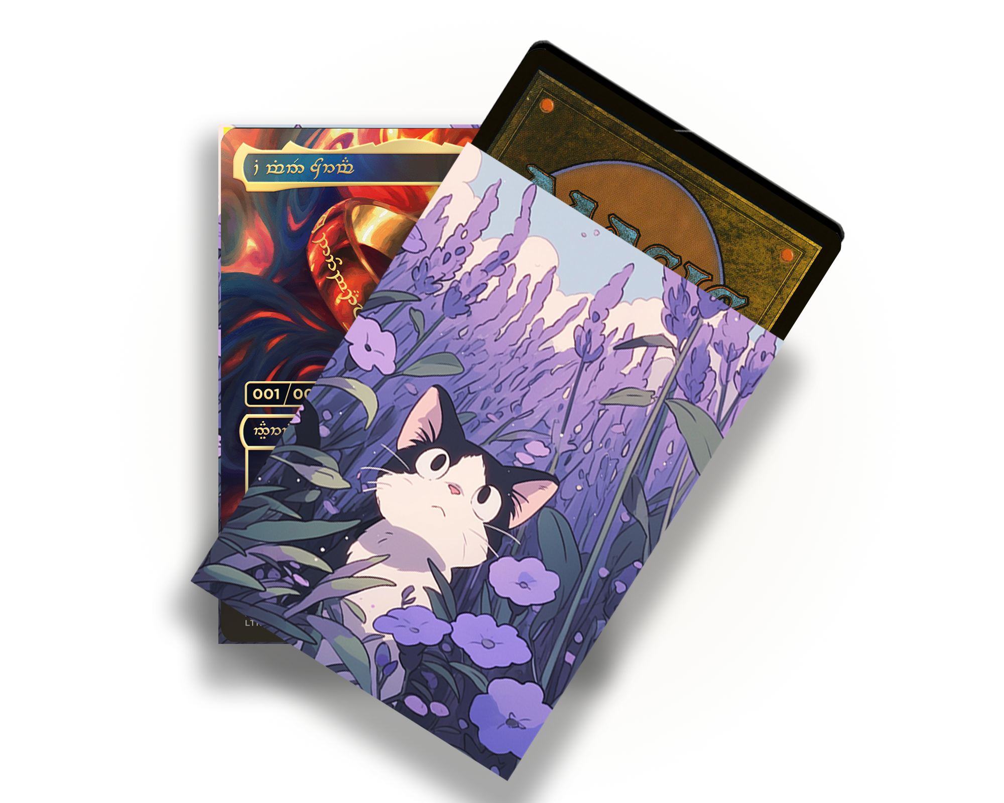 Anime Cat In Purple Flower Field Card Sleeves