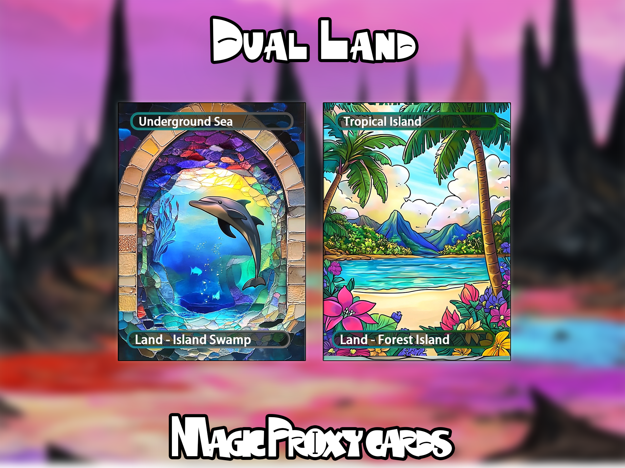 Dual Land Bundle (10+ cards), Dual Land Proxy Set, Stained Glass Style Custom Proxy Lands for EDH or cEDH