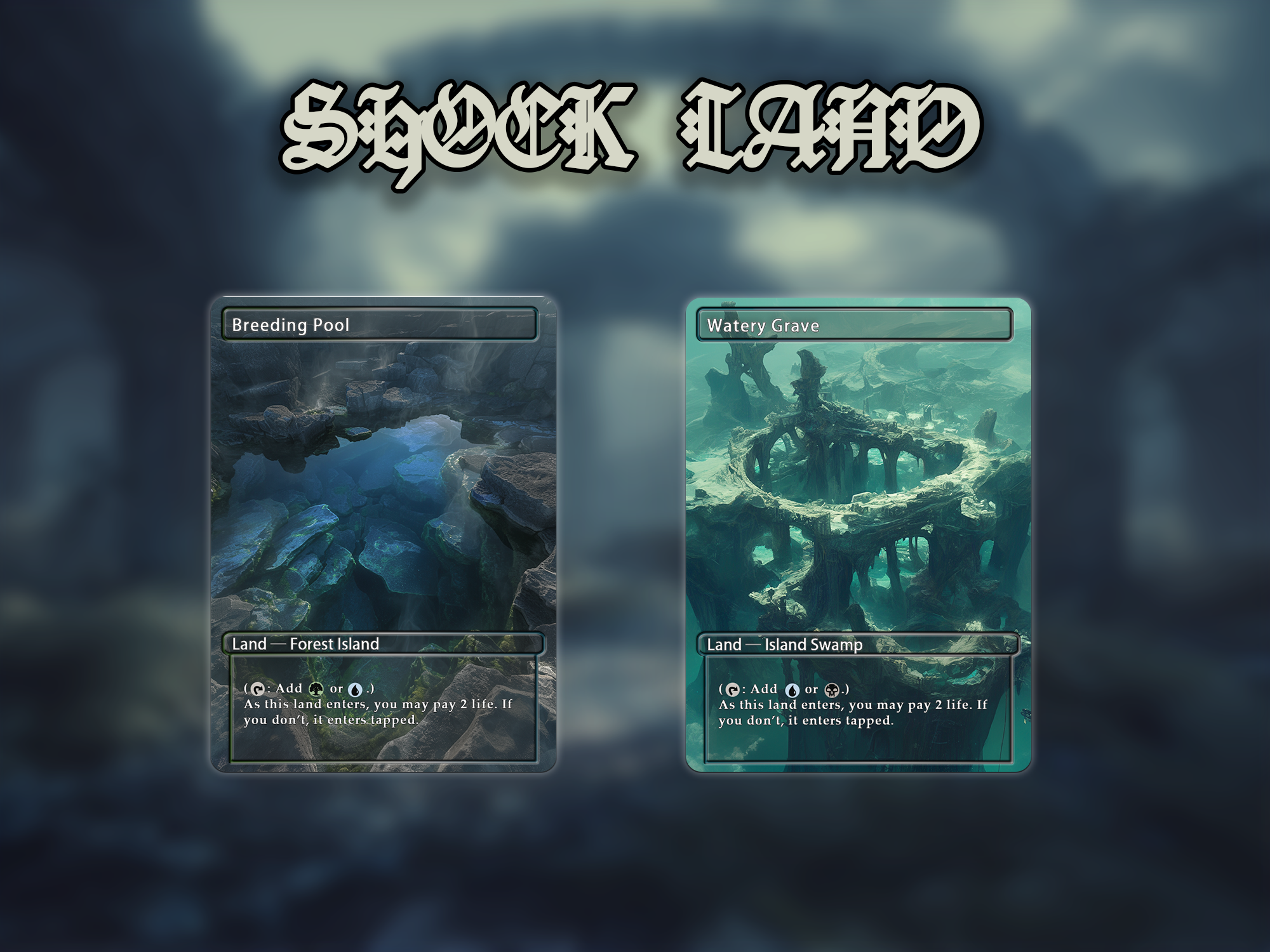 Shock land pack (10+ cards) Anime watercolour lands set of 10+ unique borderless custom proxy lands High quality lands for EDH or cEDH