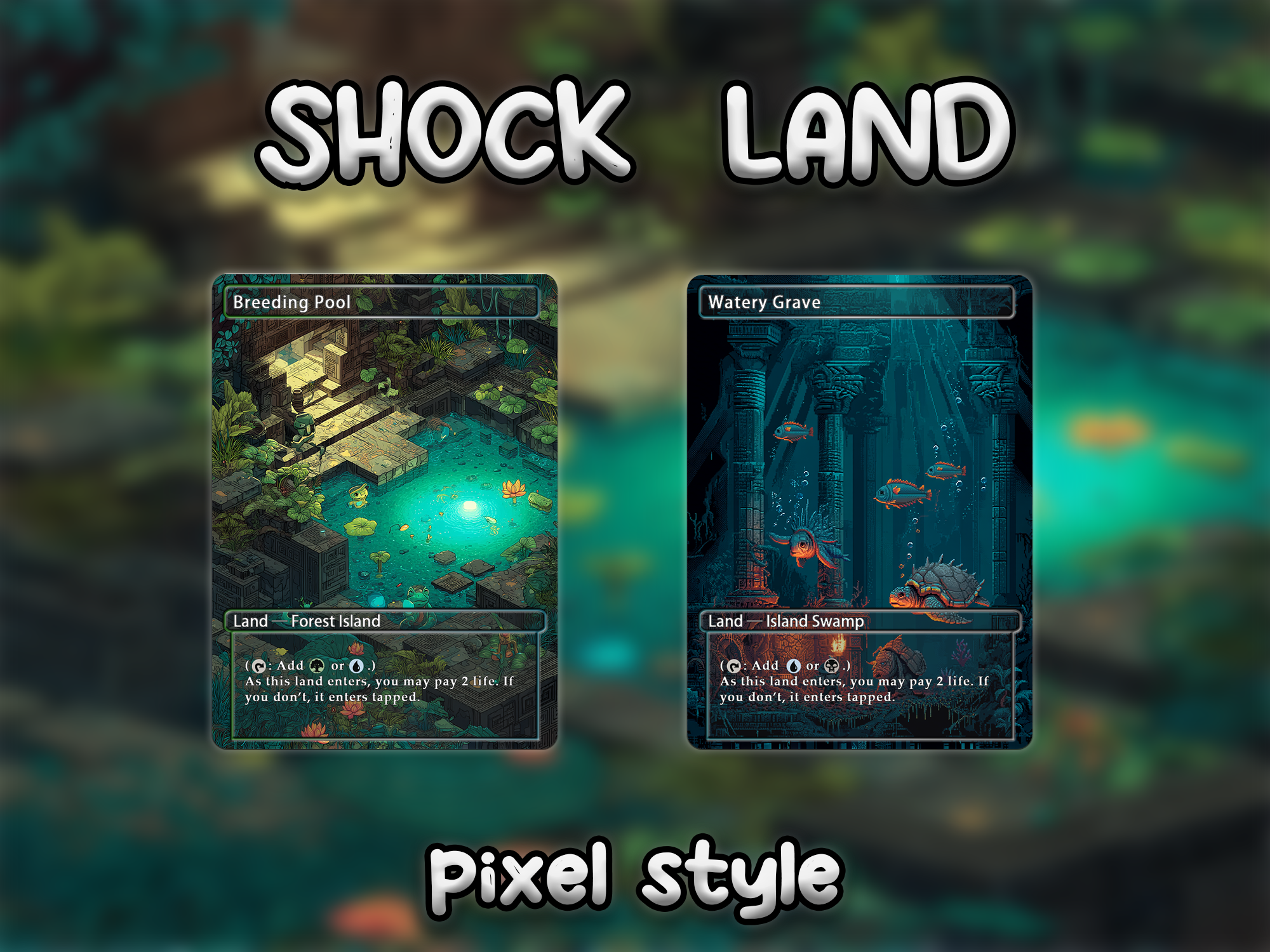 Shock land pack pixel style lands set of 10 unique borderless custom proxy lands High quality lands for EDH or cEDH