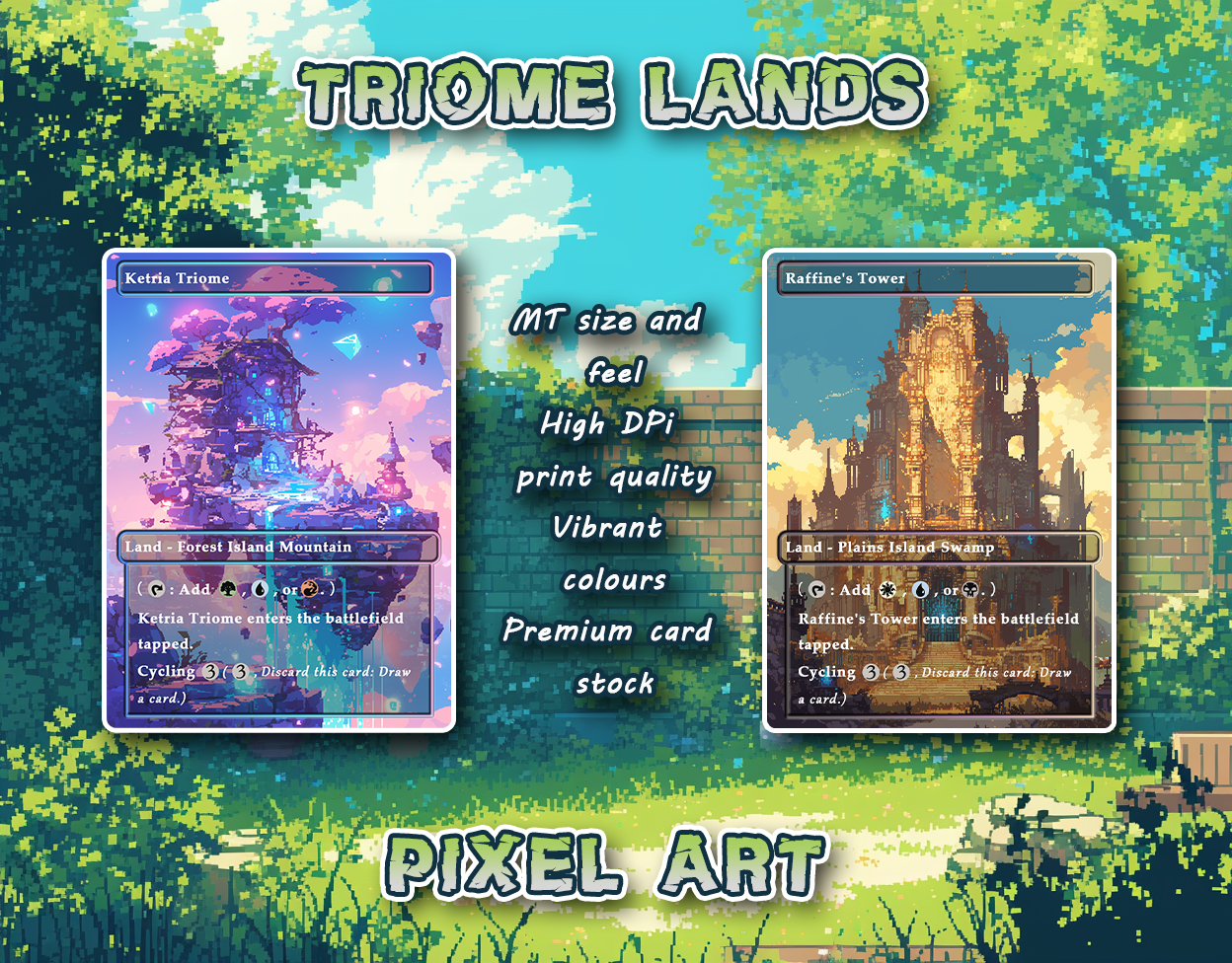 10 Pixel Art Triome Lands, Proxy Lands Custom Magic Cards