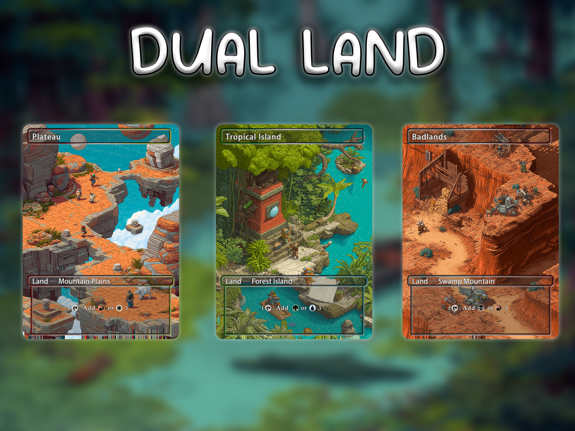 Dual land pack pixel style lands set of 10 unique borderless custom proxy lands High quality lands for EDH or cEDH
