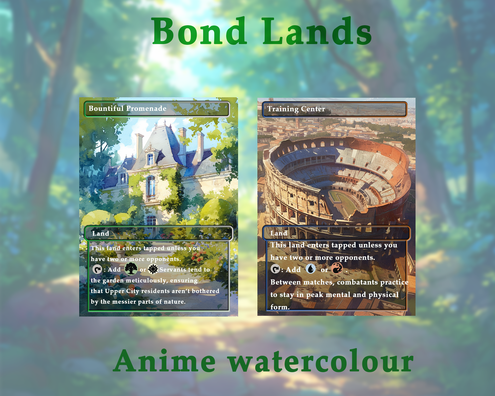 Bond land pack (10+ cards) Anime watercolour lands set of 10+ unique borderless custom MTG proxy lands High quality lands for EDH or cEDH