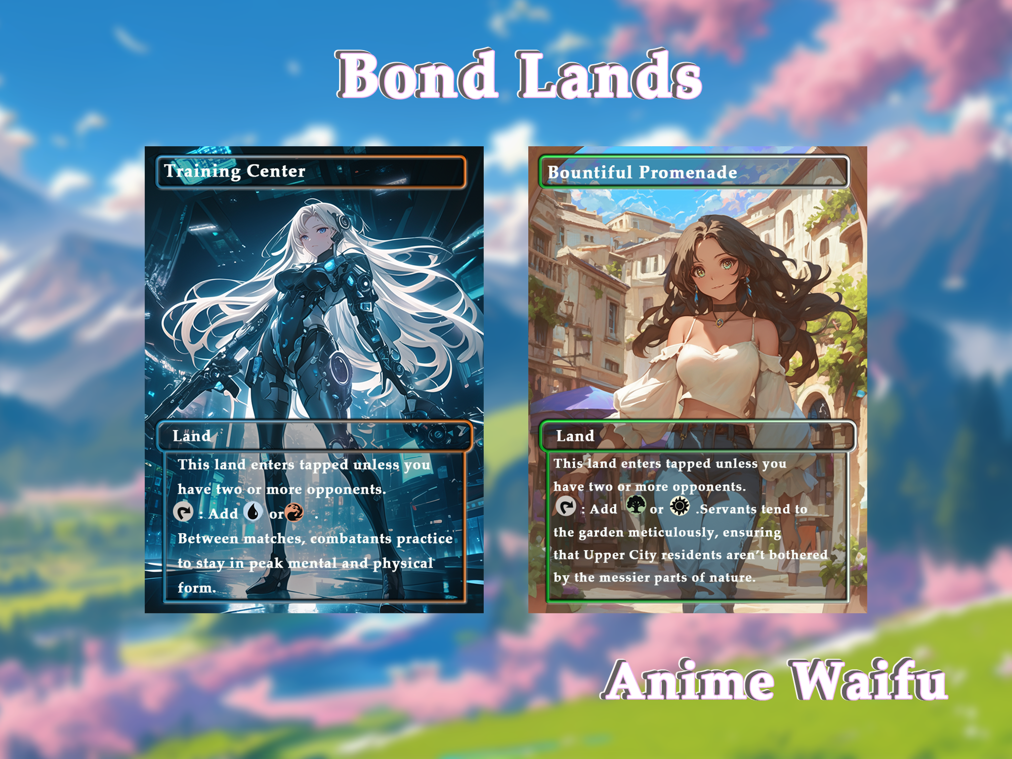 10 Bond land Anime Style, Proxy Lands Custom Magic Cards for Commander EDH/cEDH, Anime Waifu Proxy Cards