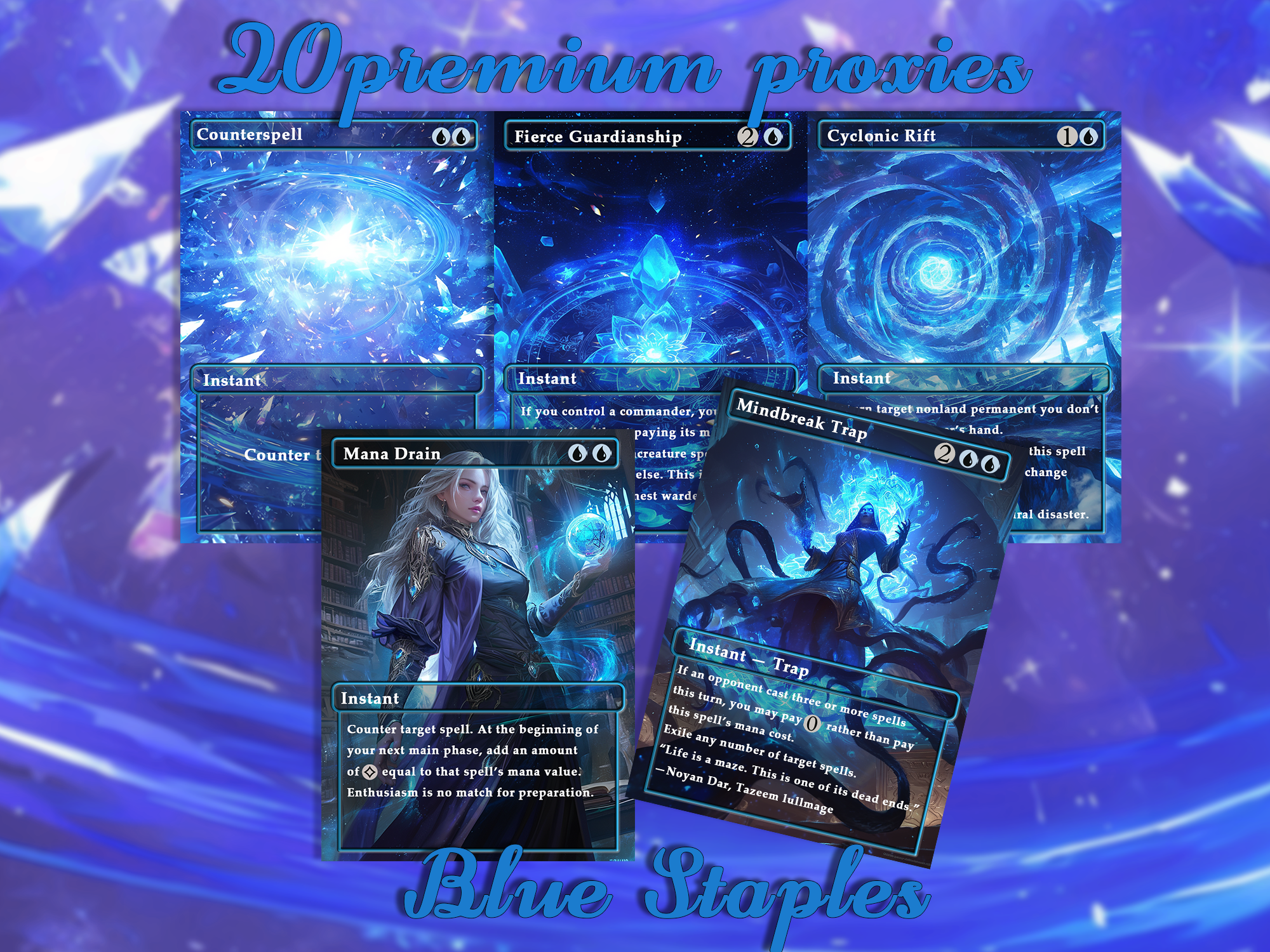 20 Blue Staples | Premium EDH Proxy cards