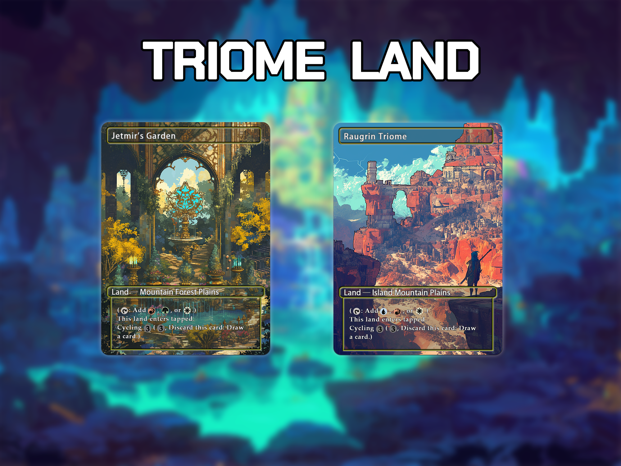 Triome land pack watercolor style lands set of 10 unique borderless custom proxy lands High quality lands for EDH or cEDH