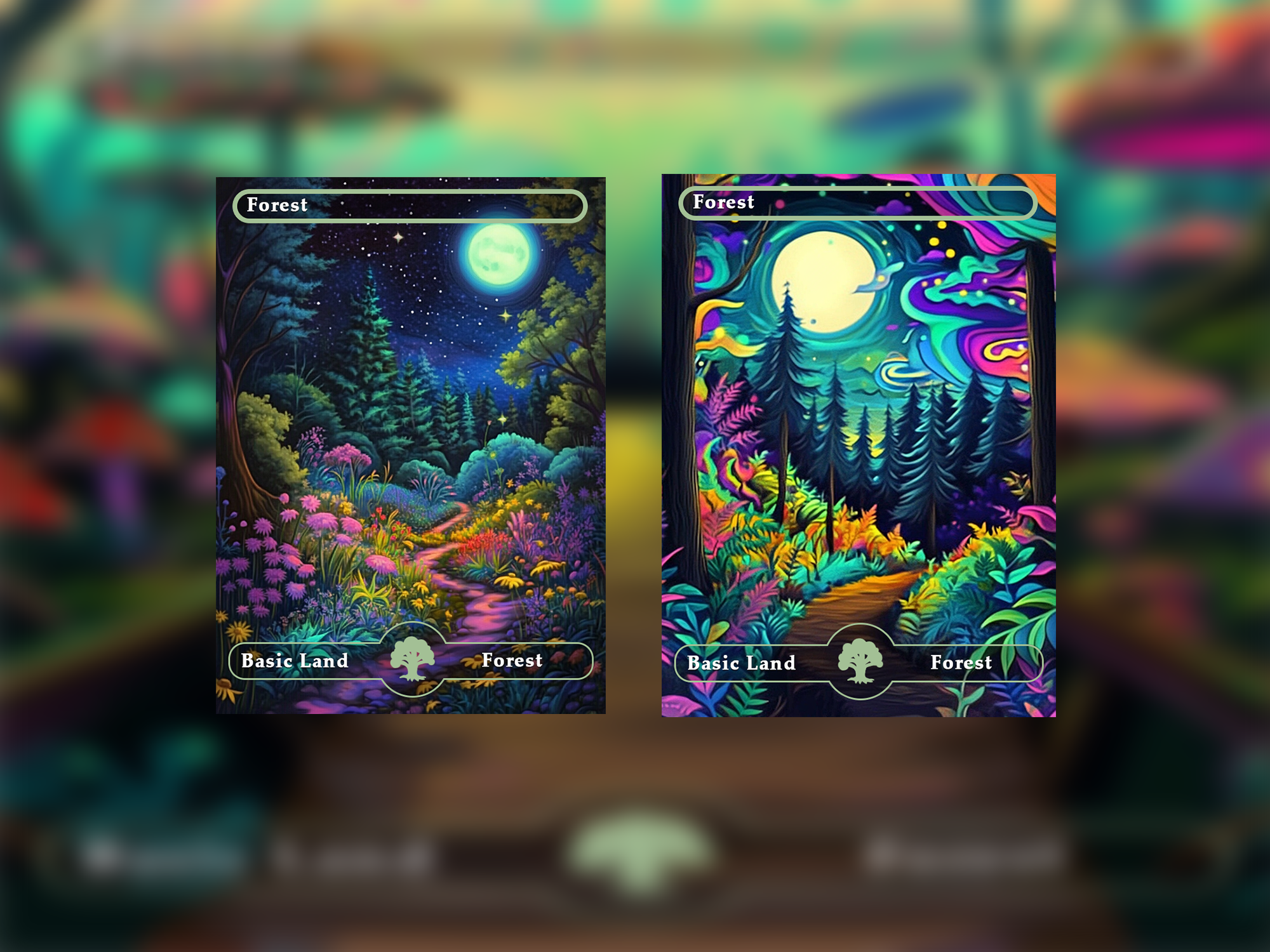 10 forest oil painting style proxy cards for EDH. Enhance your Commander Deck