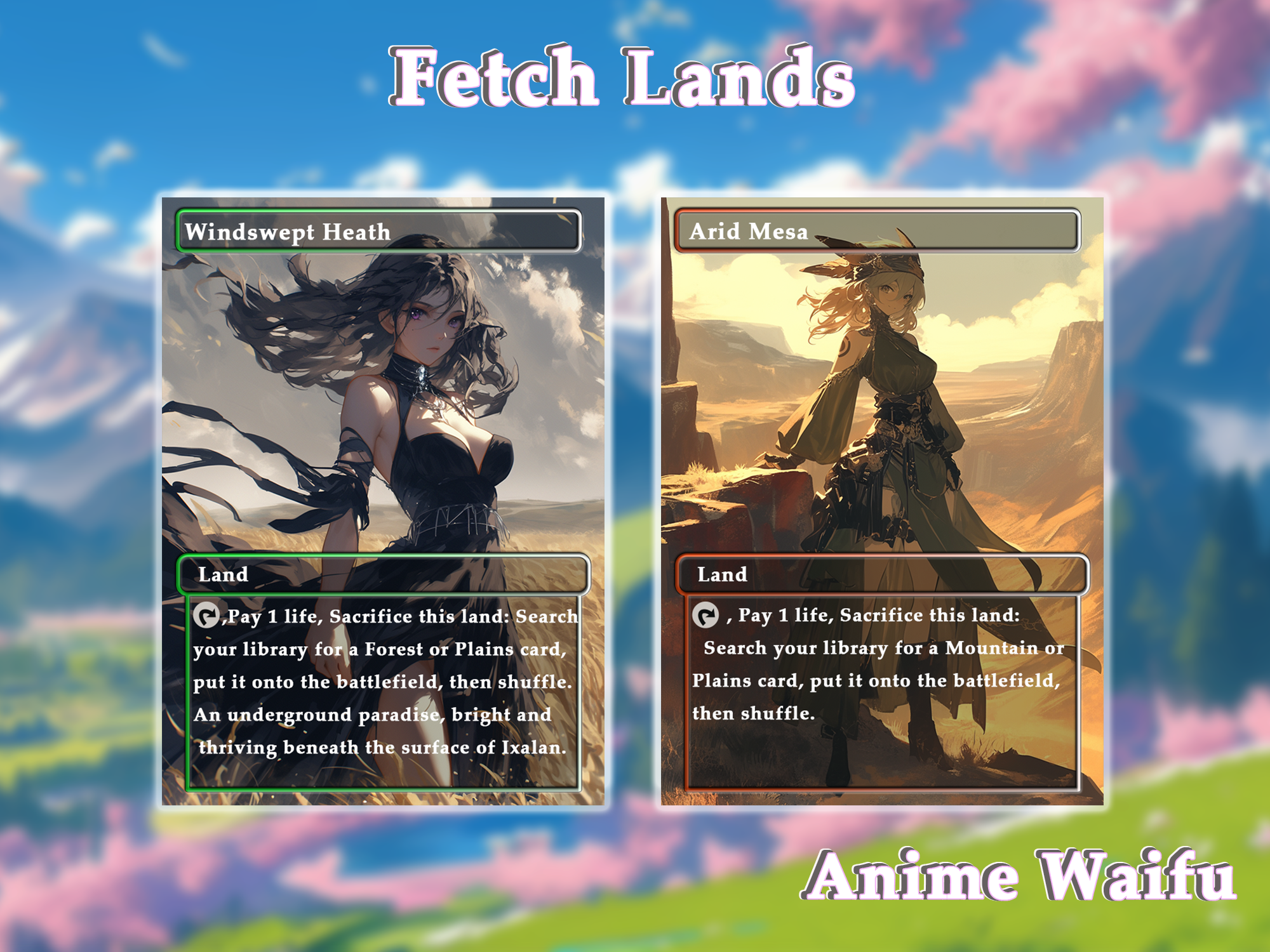 10 Fetch Lands Anime Style, Proxy Lands Custom Magic Cards for Commander EDH/cEDH, Anime Waifu Proxy Cards