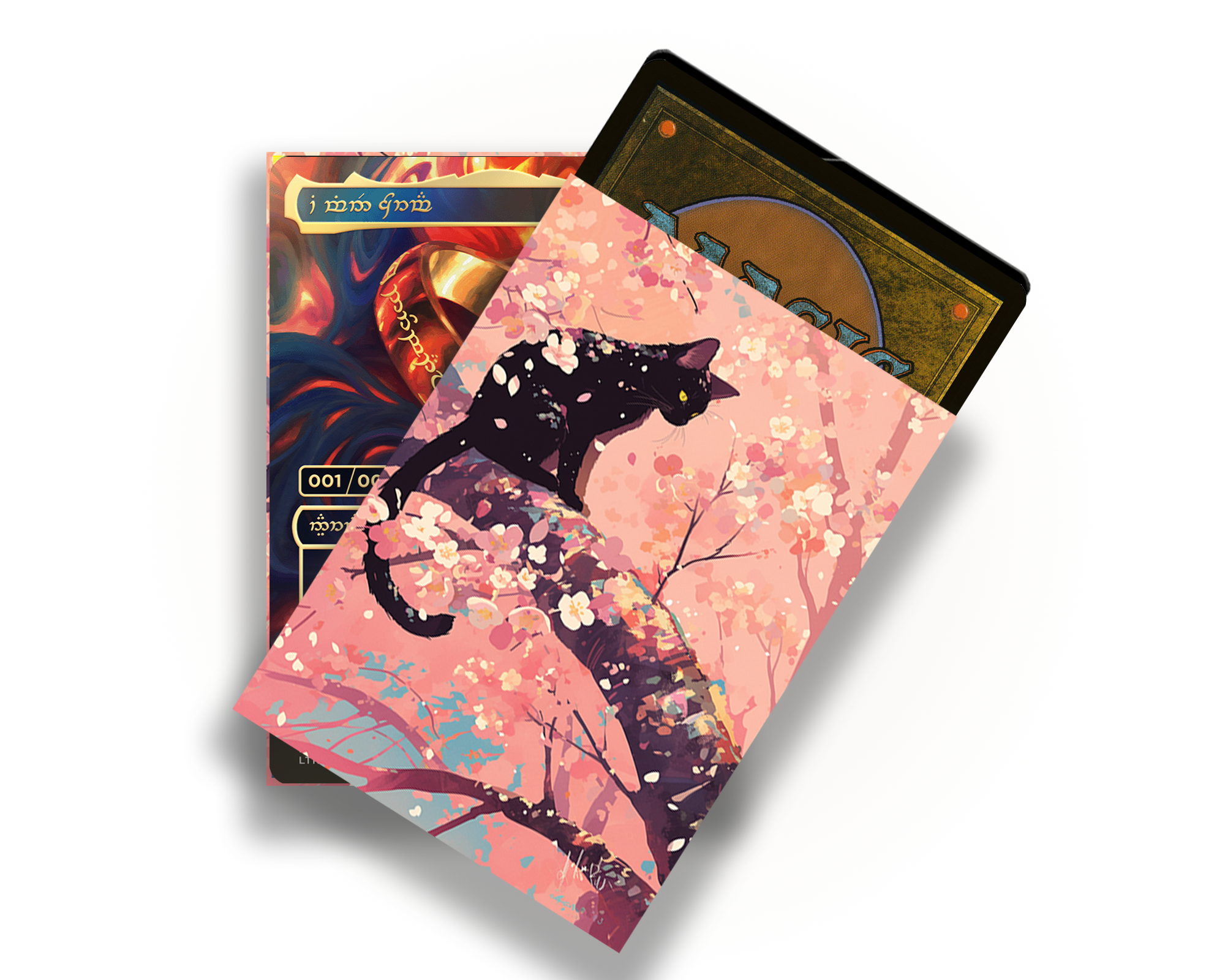 Cherry Blossoms And Black Cat Card Sleeves